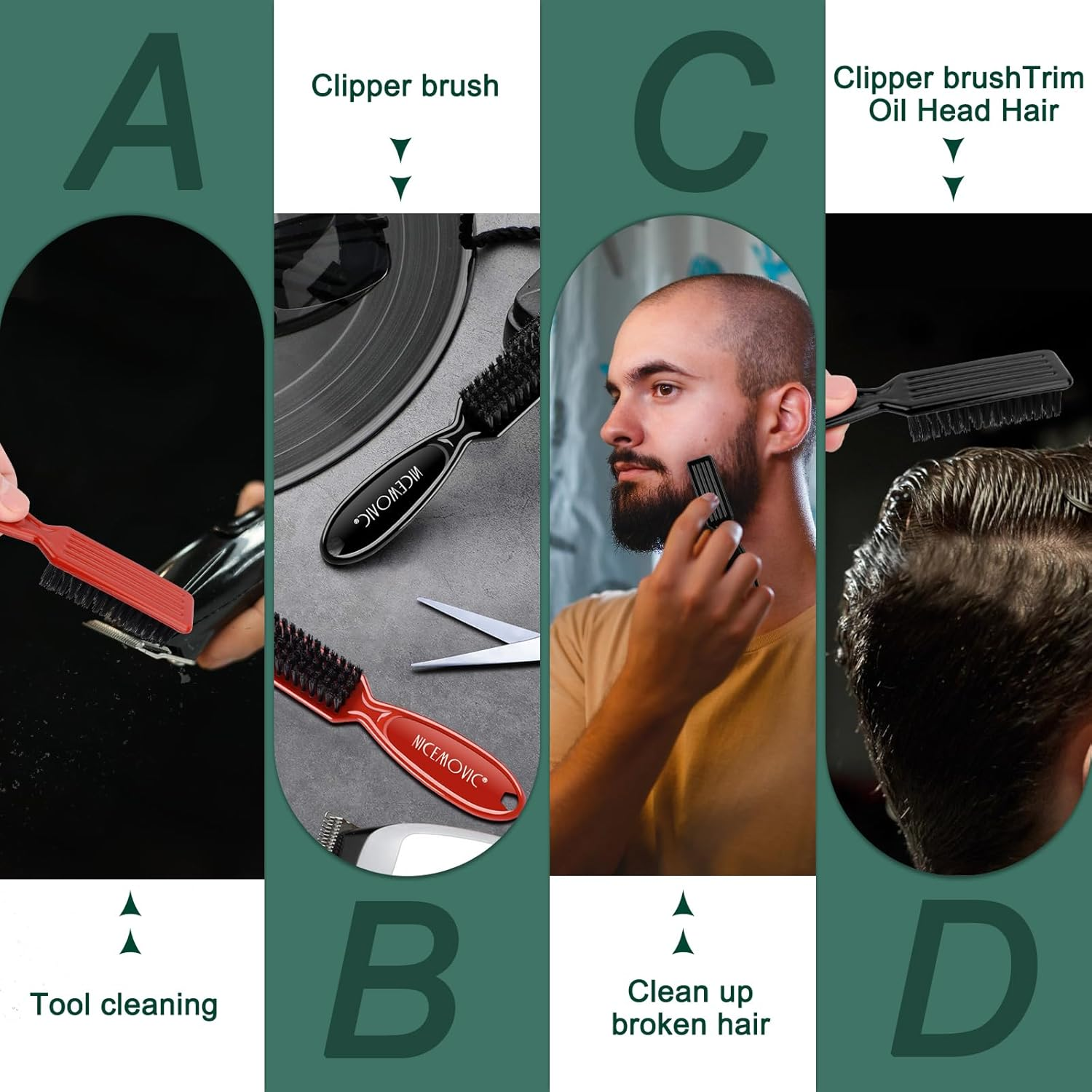 NICEMOVIC Barber Clipper Cleaning Brushes, 10 Pcs Plastic Handle Nylon Bristles, Anti-Slip Handle Mini Brush Bulk Set, Duster Manicure Brush for Hair Styling Tools, Kitchen Sink, Shoes (Black&Red) - Blue image number 5