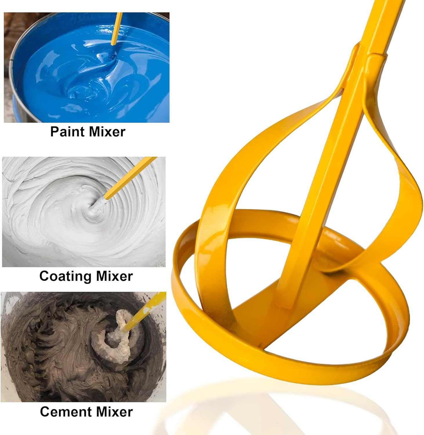 Viganoc Paint and Mud Mixers, Paint Stirrer for Drill Bits in 1 to 5 Gallon Drums, Fits All Standard Drill Bits, Hex Head Non-Slip, Easy to Clean, Paint and Plaster Mixers Stirrer Tools (Yellow) image number 1
