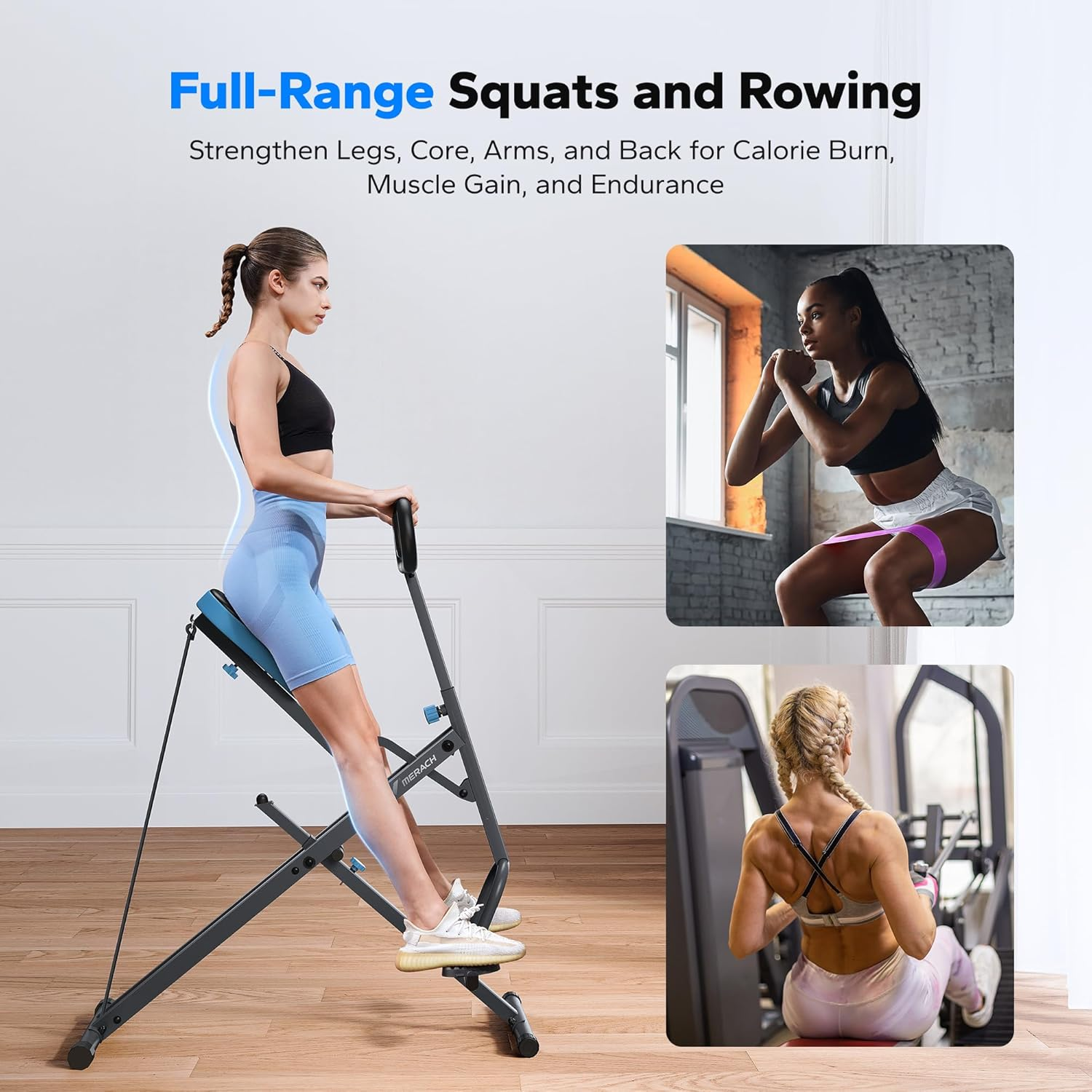 MERACH Squat Machine, 2 in 1 Squat Rowing Machine, Easy Setup & Foldable Exercise Equipment, Glute Trainer Machine, Glutes & Leg Home Workout Machine image number 4