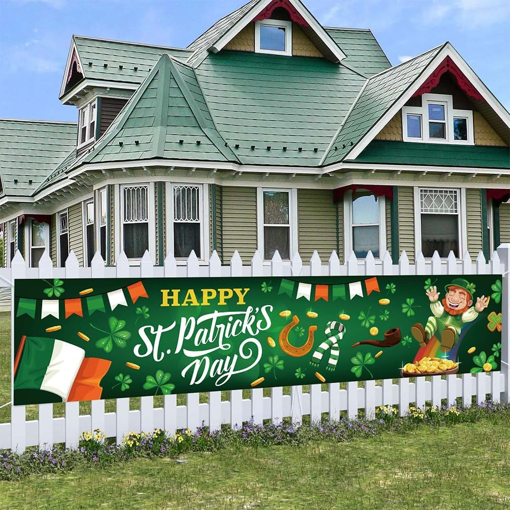 St. Patrick'S Day Background Banner, Green St. Patricks Day Decoration, Irish Background Cloth, for Photo Background, Photography Decoration, St. Patricks Day, Garden Table Wall Decoration, 180 X 40 image number 6