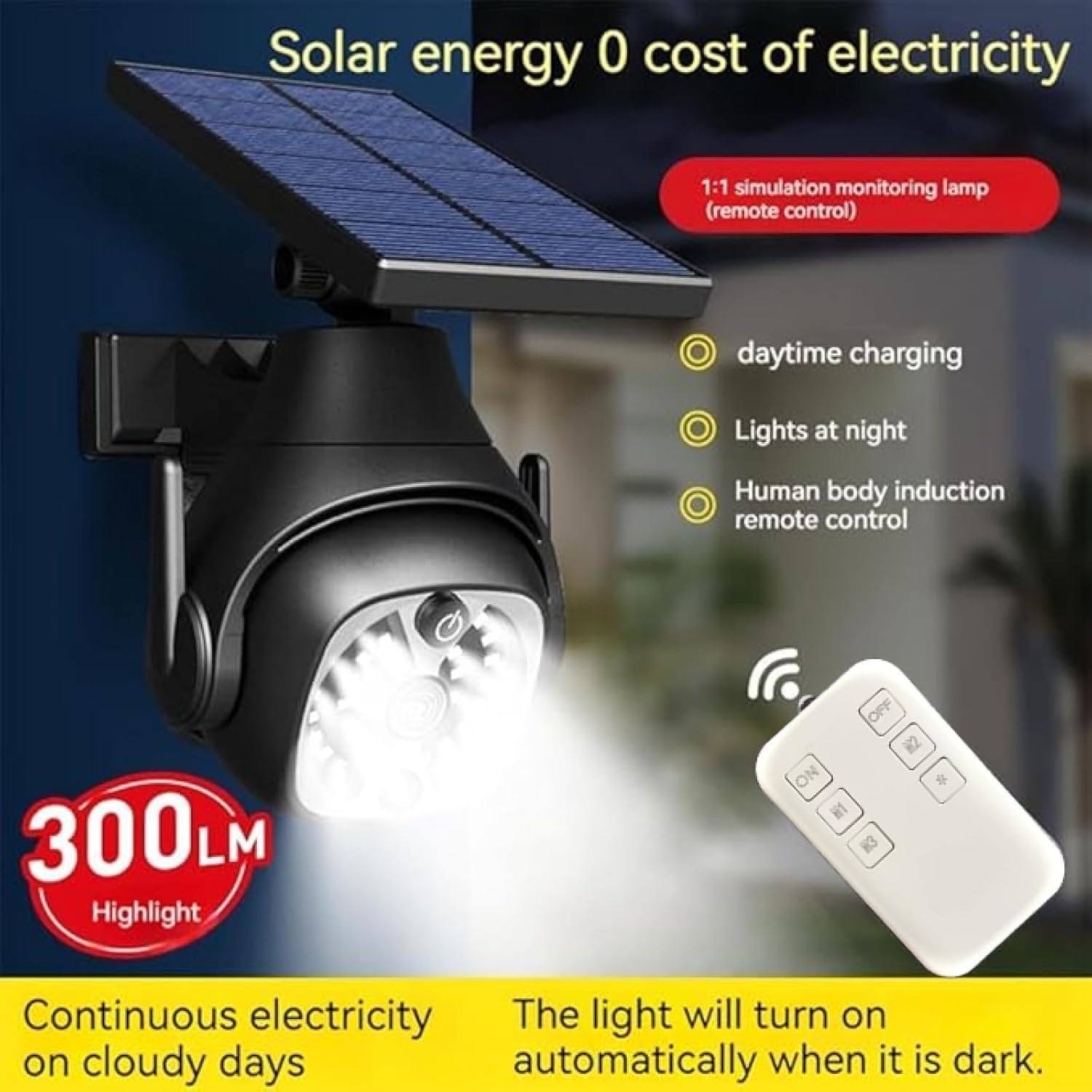 Clearhill Dummy Fake Security Camera and Solar Motion Sensor Lights, 2-In-1 Solar Lights with Remote Control, Realistic Look, Easy to Install, IP66 Waterproof, for Outdoor Porch Yard Garage Garden image number 4