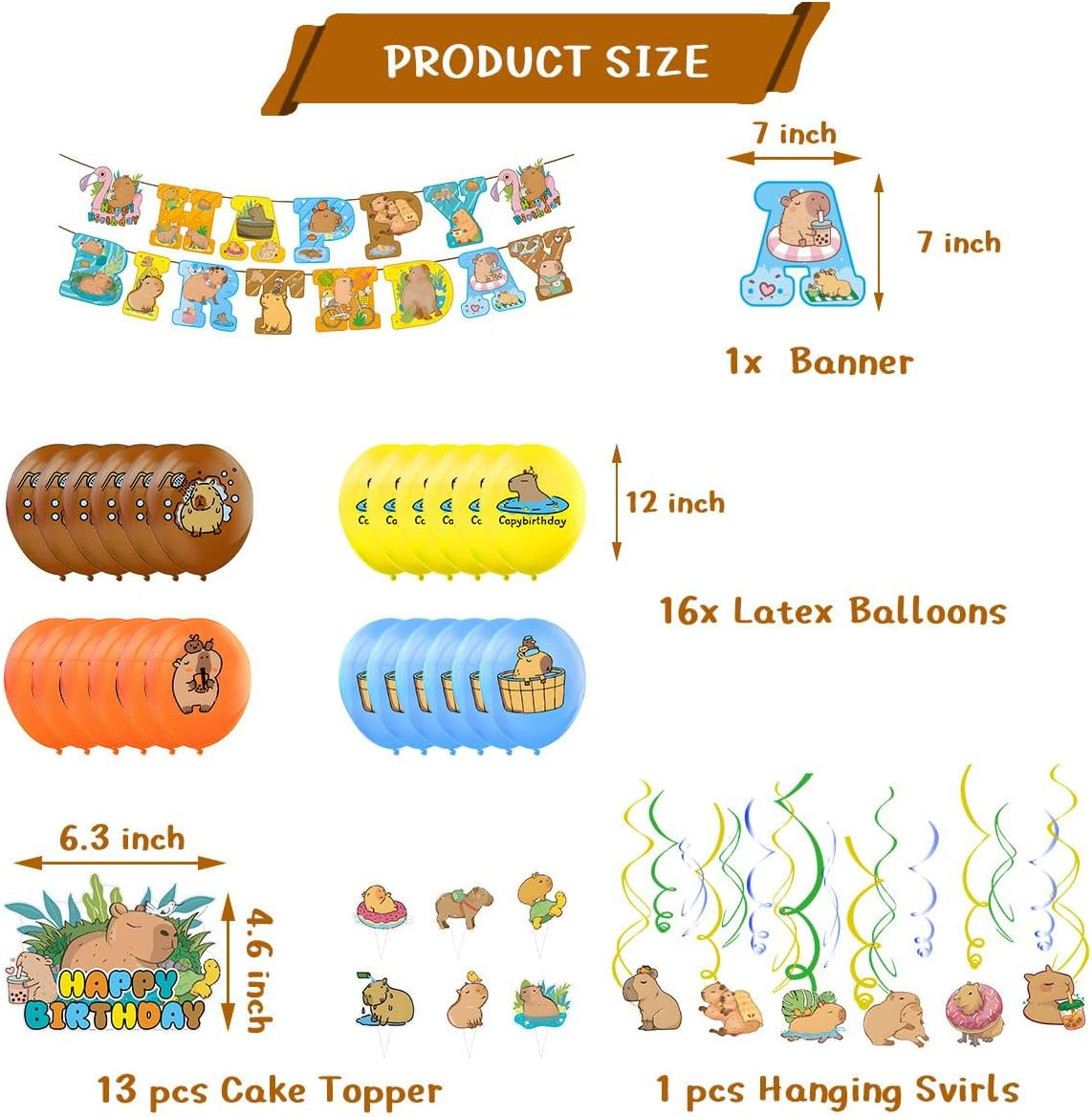 JU XIN Capybara Birthday Party Supplies, Capybara Theme Decorations with Banner, Cake Topper, Cupcake Toppers, Balloons image number 6
