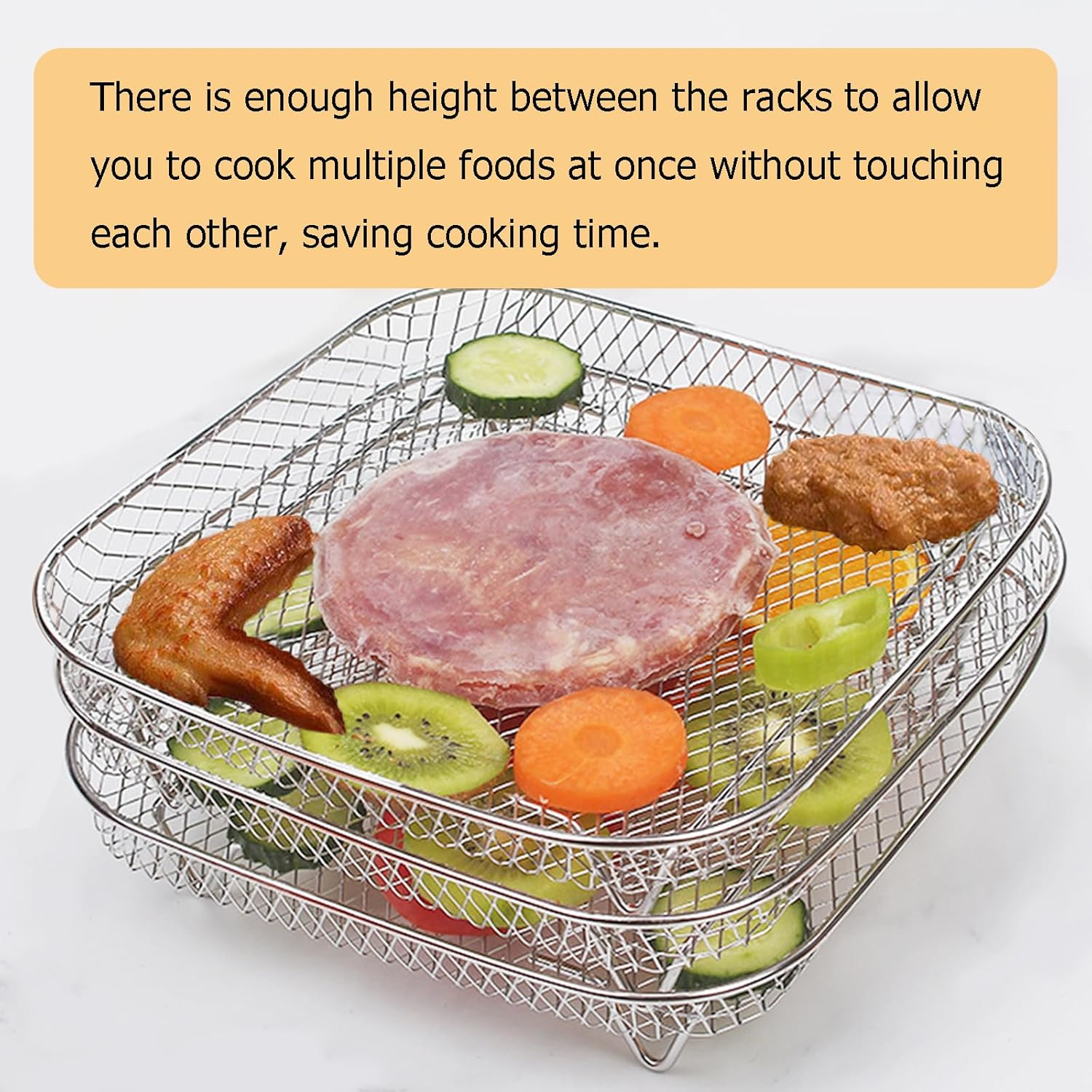 Veldtek 3-Layer Air Fryer Racks Square 304 Stainless Steel Grill Dehydrator Rack Stackable Air Fryer Basket Tray for Oven (Square) - Square image number 5