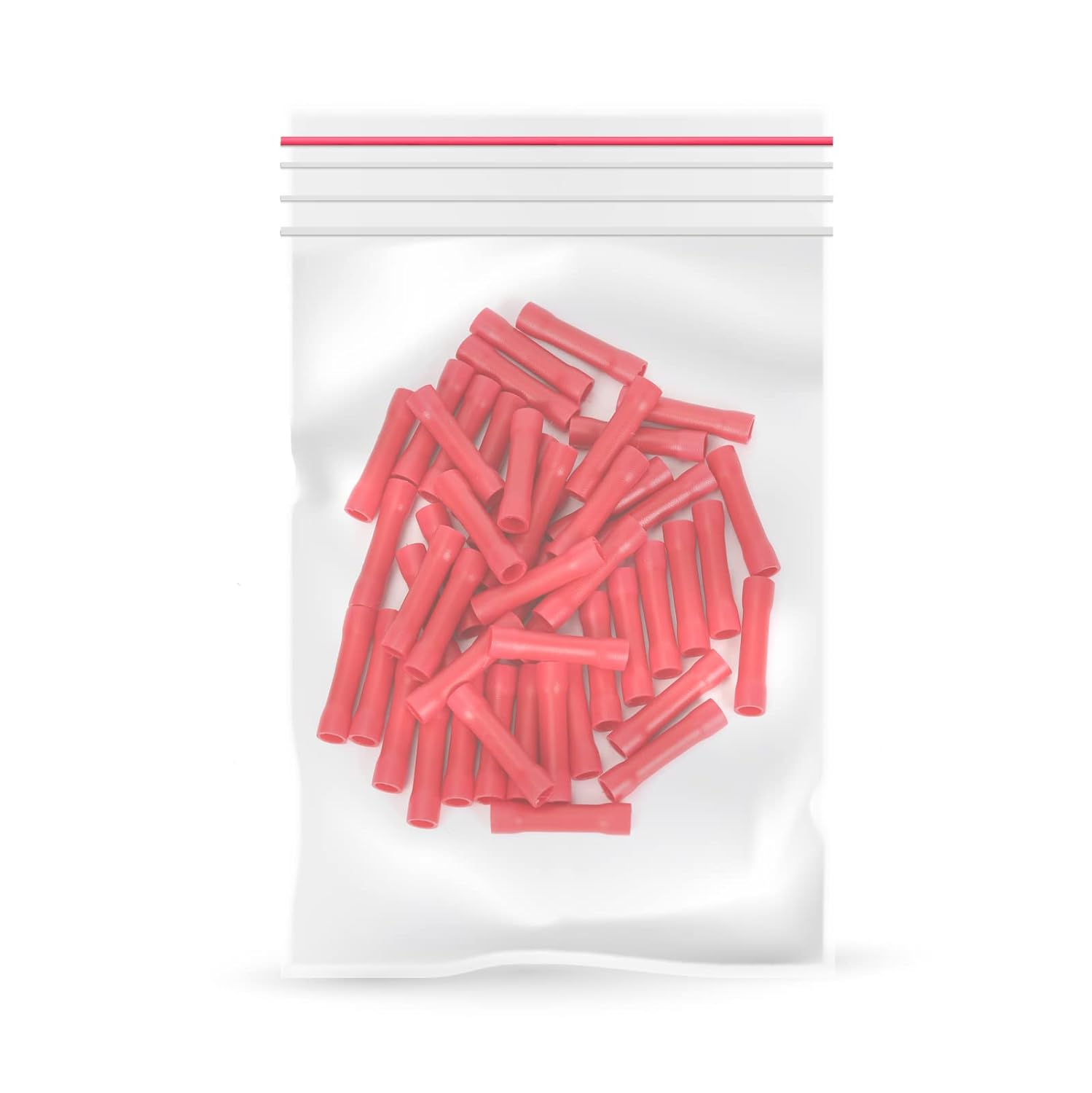 Ruimou 50Pcs Red 19A AWG 22-16 Crimp Copper Tube Butt Connector, Insulated PVC Terminals for Wire Cable, Car, Family,Electrical (Red) image number 3