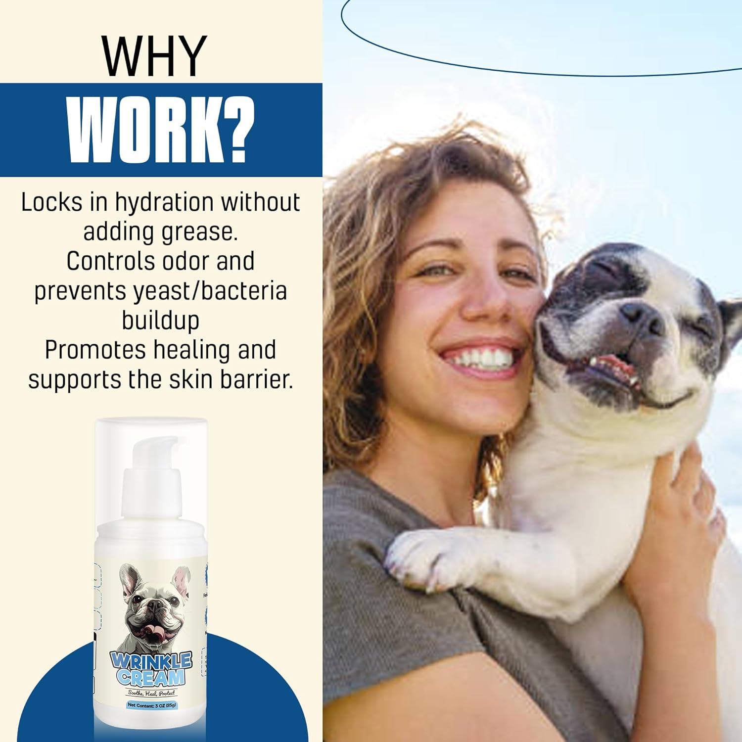 Wrinkle Paste for Bulldogs - 85G Dog Wrinkle Cream for French Bulldogs, Wrinkly Dogs & Cats - Clean and Protect Wrinkles and Folds,& anti Itch for Bulldogs - Dog Allergy Relief and Hot Spot Treatment for Dogs Cats, Silicone Applicator Included. image number 3