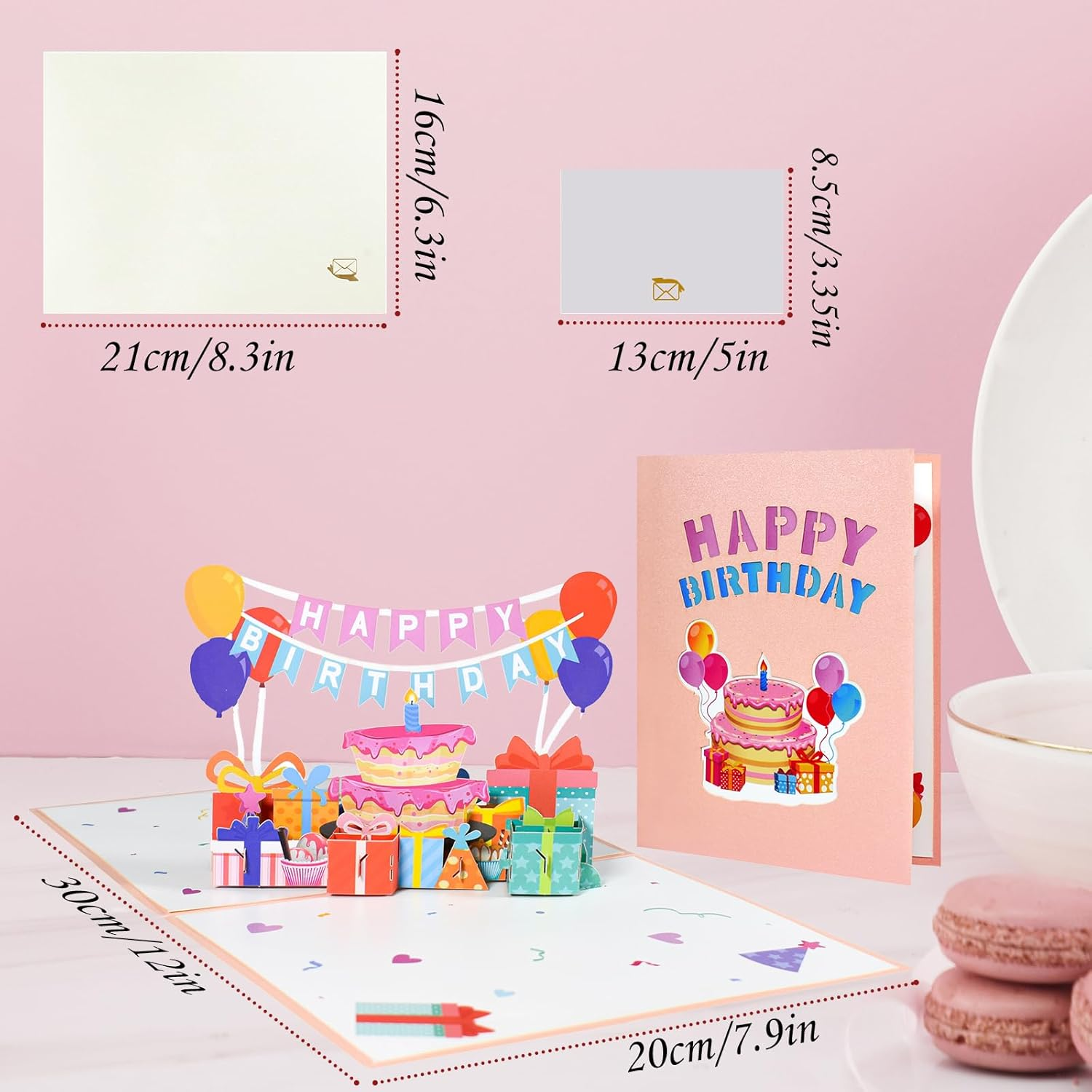 KIKISML Pop up Birthday Card, 3D Happy Birthday Greeting Card with Envelopes and Note Card, Blank Congratulation Gift Cake Flag Card for Men Women Husband Wife Mother Father Friend image number 1