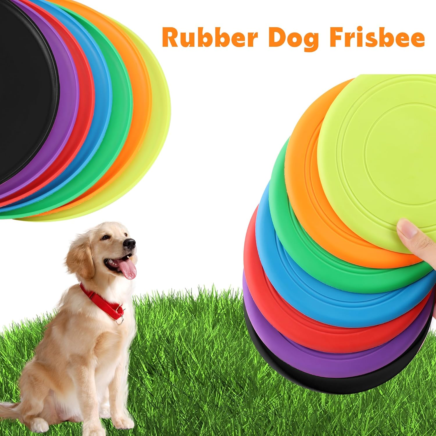 Yiliya Pack of 7 Dog Frisbees, 18 Cm Dog Disc, Dog Toy Frisbee, Rubber Frisbee, Dog Frisbee, Dog Training Dog Toy Set for Dog Training, Throwing, Catch and Play (7 Colours) image number 5