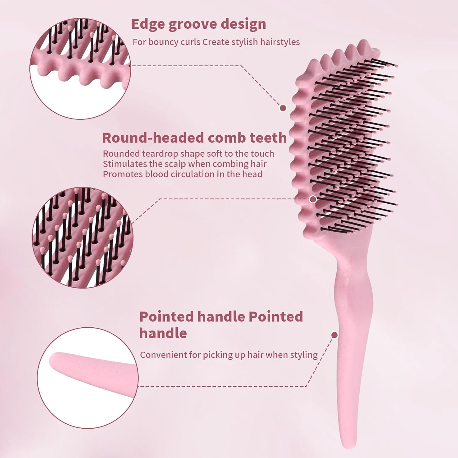 Curling Brush, Curly Hair Brush, Hair Brush for Combing and Shaping, Curl Defining Brush Pink, Hair Brush, Curling Comb, Styling Brushes, Massage Brush Hair, Reduces Pulling and Curling Separation image number 6