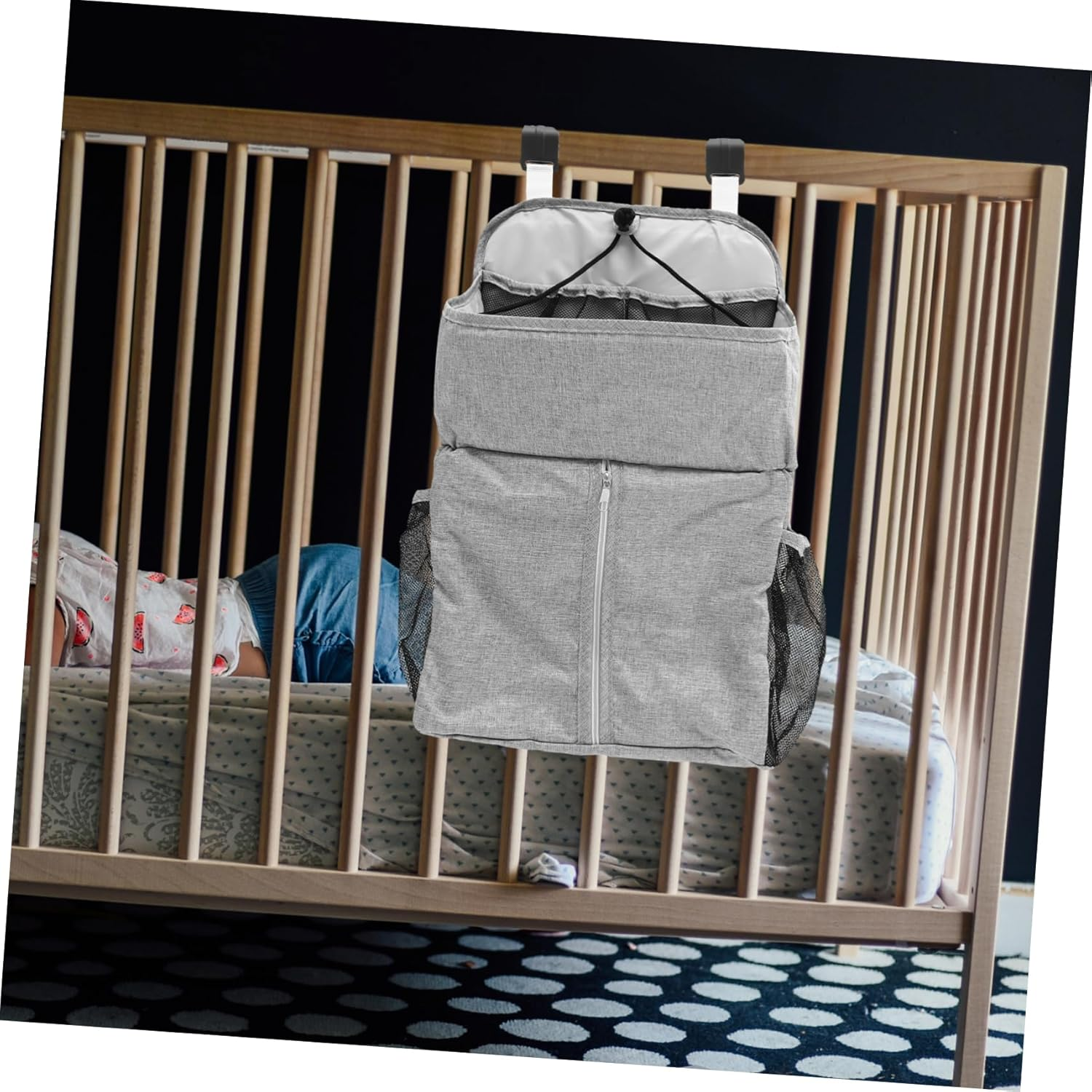 Diaper Storage Bag Bed Organizer Cradle Hanging Bag Nursery Storage Diaper Hanging Pouch for Essentials image number 2