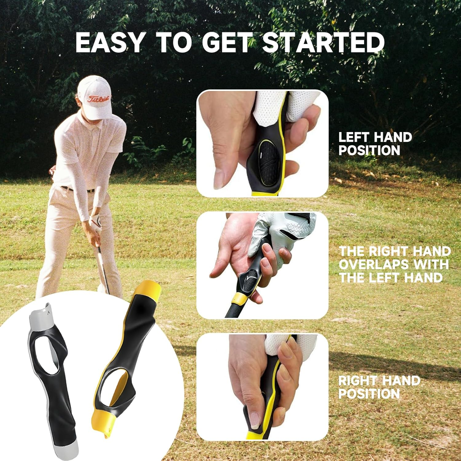 2 Pack Golf Grip Trainer - Golf Grip Training Aid for Correcting Left/Right Hand Positions, Ergonomic Golf Grip Training Attachment for Hand Position Improvement