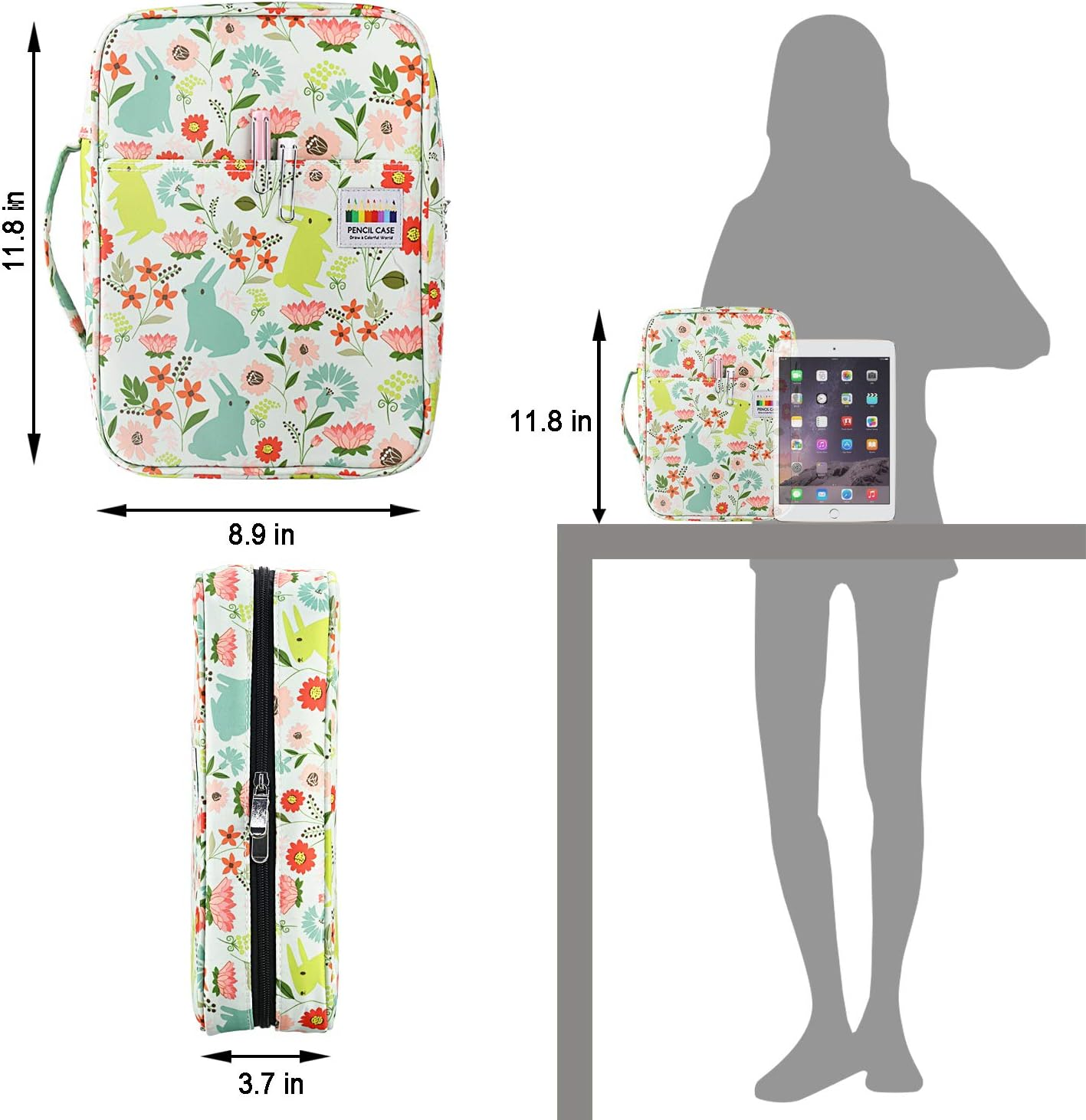 YOUSHARES Colored Pencil Case 220 Slots Pen Case Organizer with Handy Wrap & Zipper, Multilayer Holder for Prismacolor Colored Pencils & Gel Pen (Rabbit) image number 1