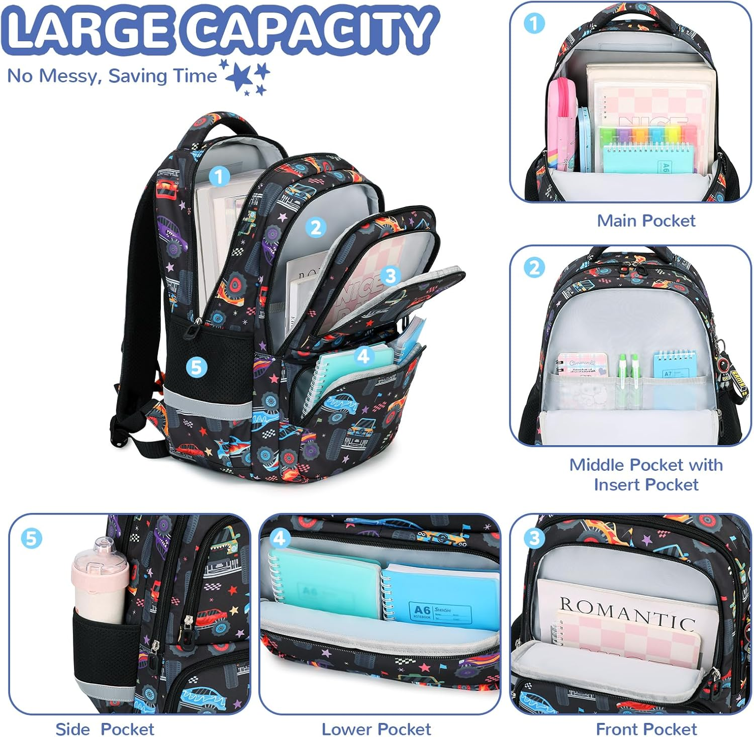 MUSEVOS Kids Backpack, Kawaii Printed Girls Boys Bookbags for Preschool, School Backpack for Elementary and Kindergarten
