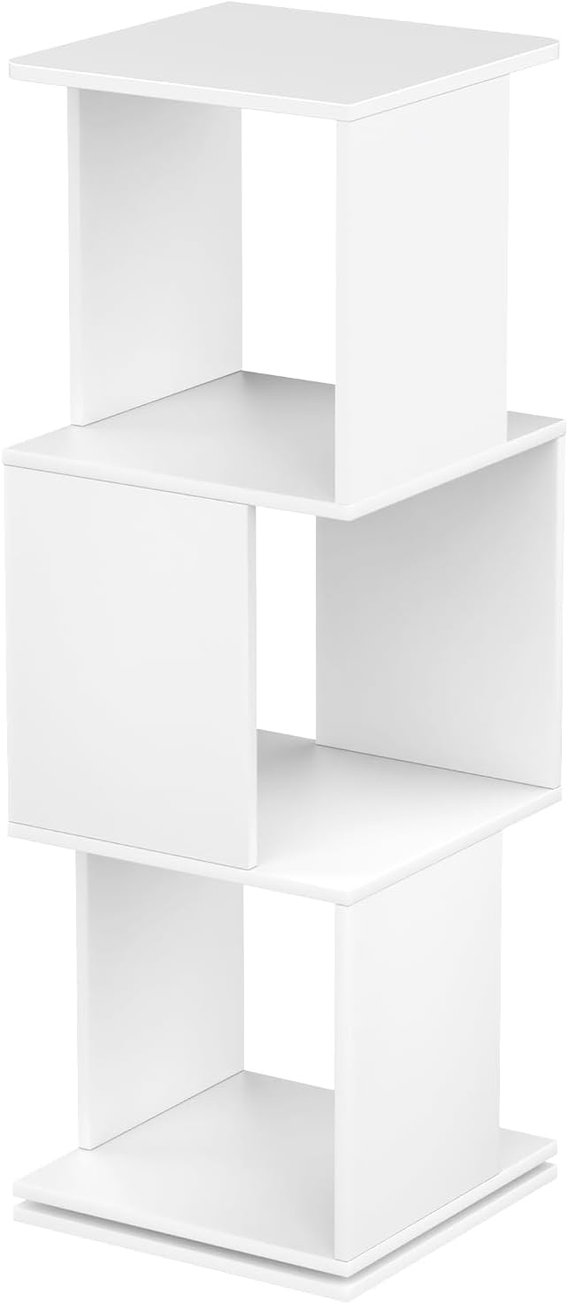 Rotating Bookshelf, 3-Tier Wooden Bookcase, Corner Standing Display Shelf Organizer, CD Storage Rack for Small Space Living Room Office Kids Furniture, White image number 5
