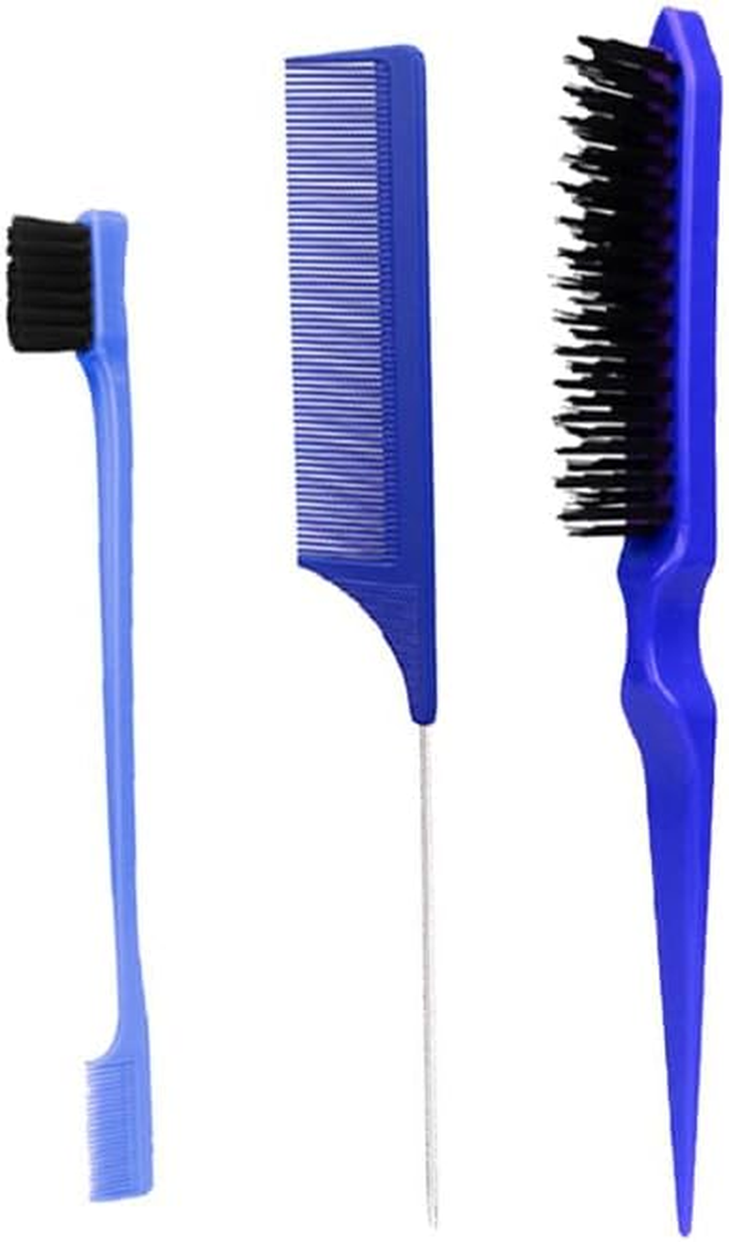 3 Pieces Styling Hair Brush Set, Slick Bristle Hair Brush, Rat Tail Comb Edge Brush for Edge & Back Brushing, Combing Slicking Hair for Women image number 2