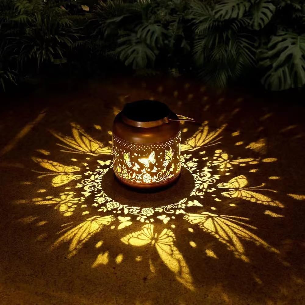 Solar Lanterns Outdoor Waterproof Butterfly Garden Decor as Birthday Gifts for Women Mom,Hollow Out Retro Metal Decorative Garden Light,Graceful Decoration for Patio,Yard,Landscape,Walkway,Festival image number 3