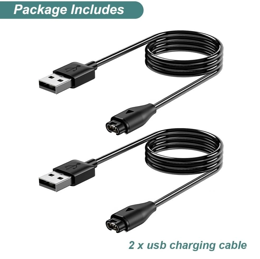 Charging Cable Intended for Garmin Forerunner 55 Smartwatch 2 Pack Replacement USB Charging Charger Cord Intended for Forerunner 55 Smart Watch, Black (Black)