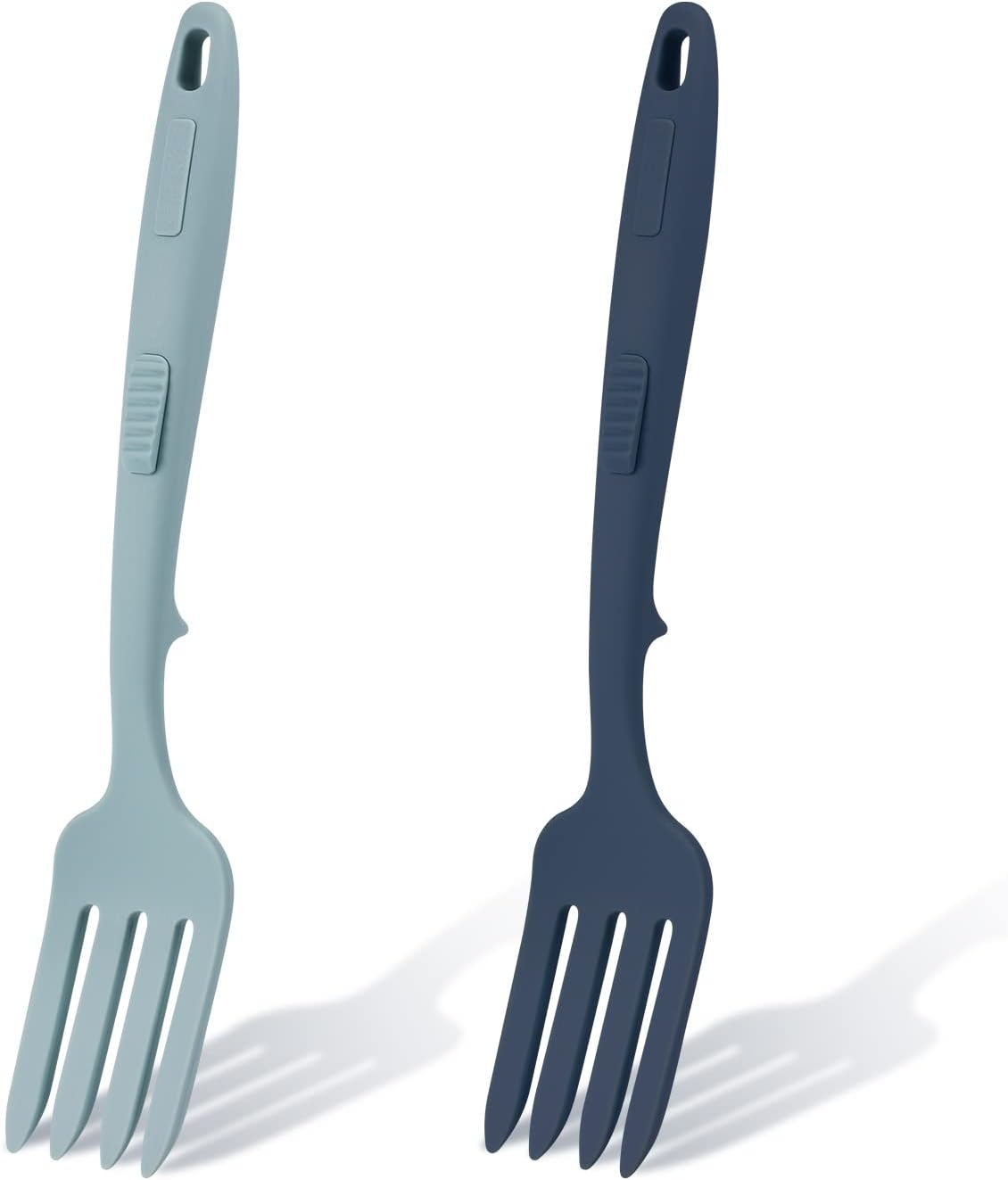 2Pcs Silicone Flexible Forks, Silicone Cooking Fork Heat Resistant, Multifunctional Nonstick Blending Fork for Cooking Utensil for Kitchen Stir Mix Mash (Lake Blue, Dark Blue)