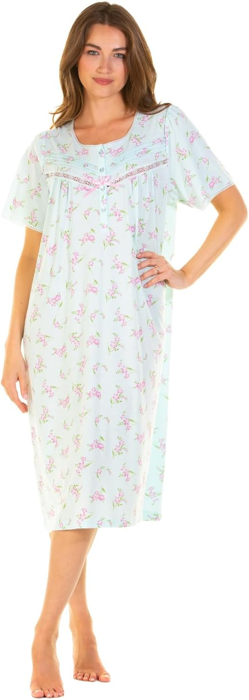 Ladies Cotton Rich Jersey Short Sleeve Floral Nightie Nightdress