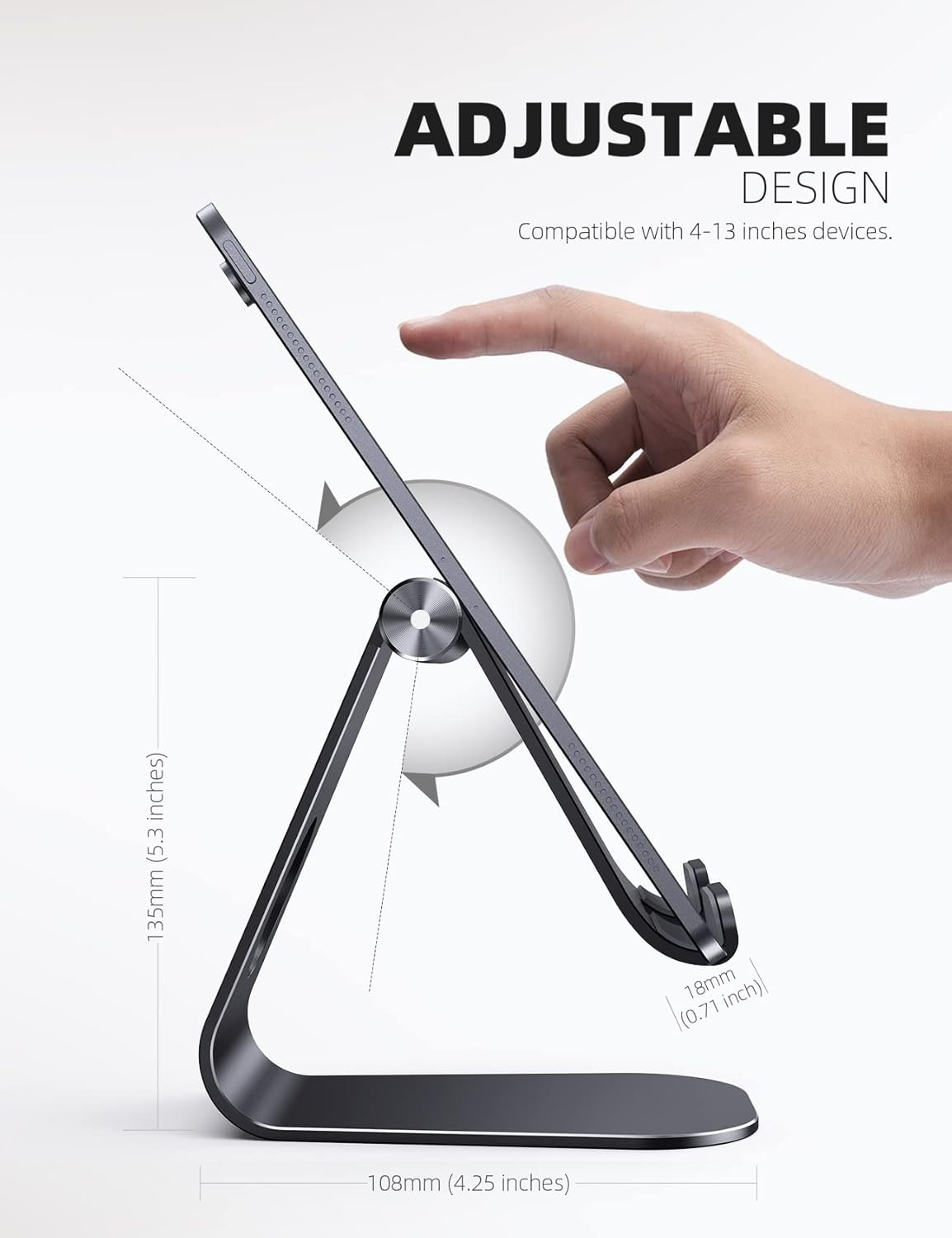 Tablet Stand Adjustable, Lamicall Tablet Stand : Desktop Stand Holder Dock Compatible with New Ipad 2017 Pro 9.7, 10.5, Air Mini 2 3 4, Kindle, Phone, Accessories, Tab, E-Reader (4-13 Inch) - Black - Grey image number 6