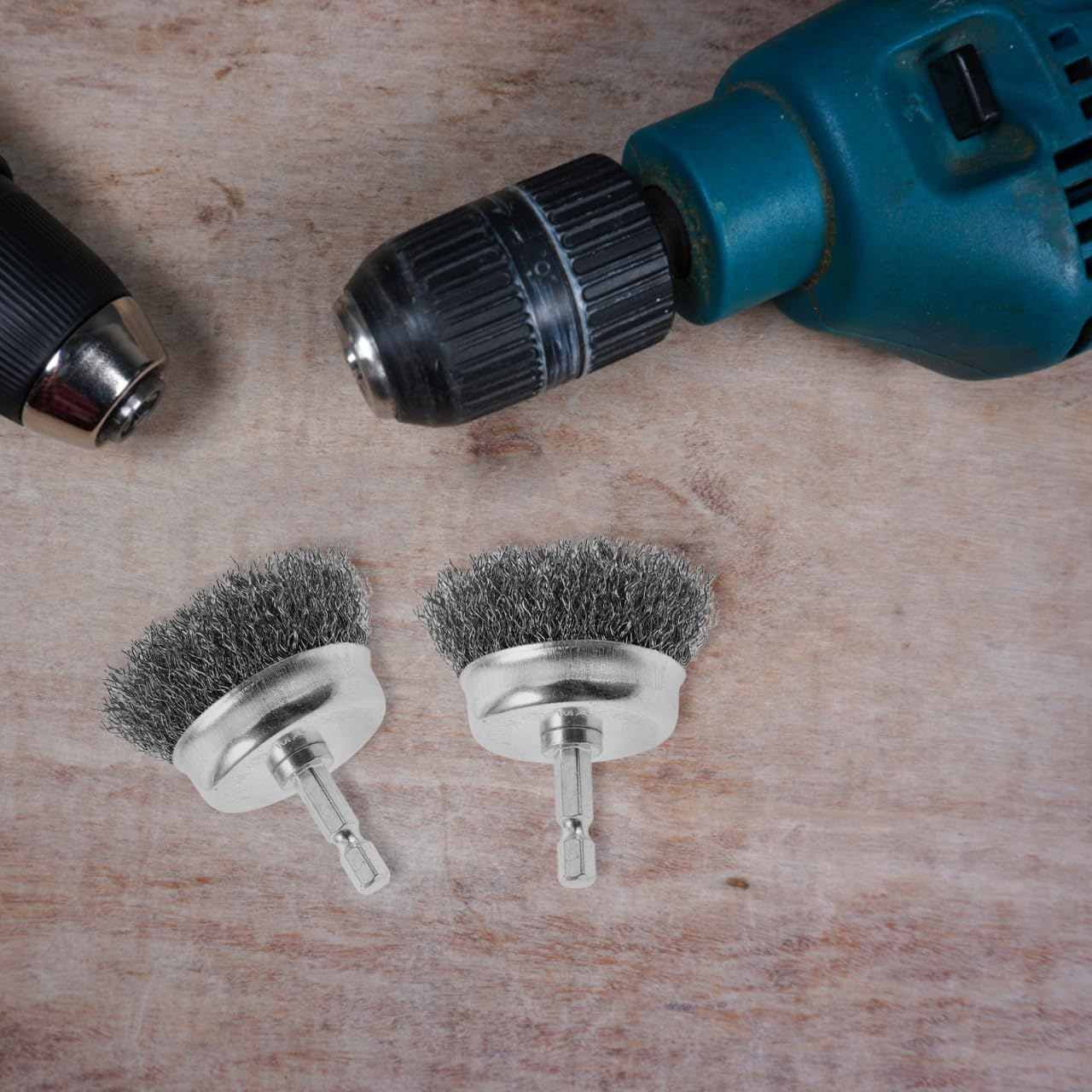Angoily 2Pcs Hexagonal Handle Steel Wire Brush Set for Electric Drill Rust Removal and Multi-Material Cleaning Including Wood and Dishware Polishing image number 2