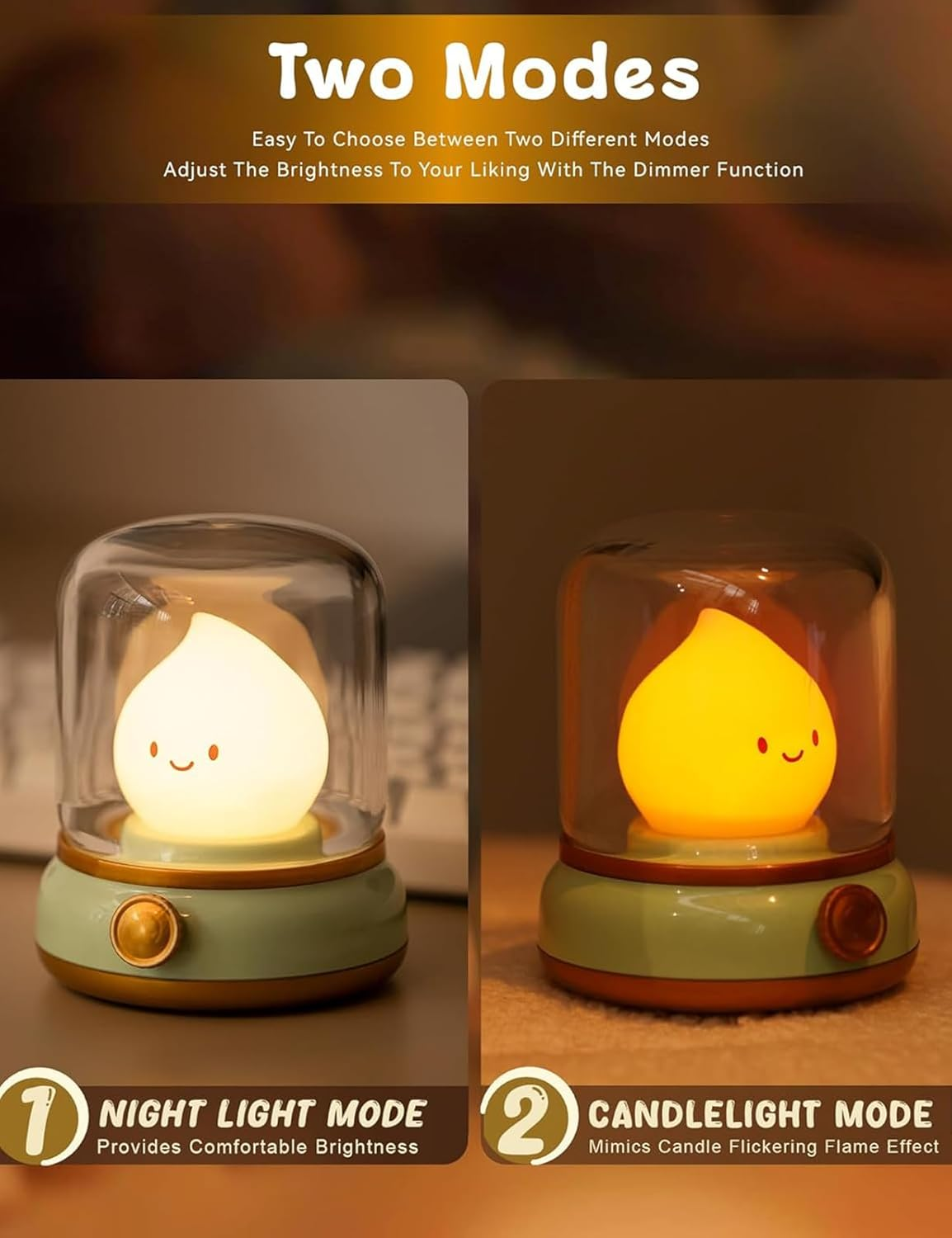 Youker Night Light Kids for Kids Kerosene Lamp with Timer & Candlelight Mode, Dimmable LED Night Light USB Rechargeable Bedroom Night Lamp for Baby Children image number 1