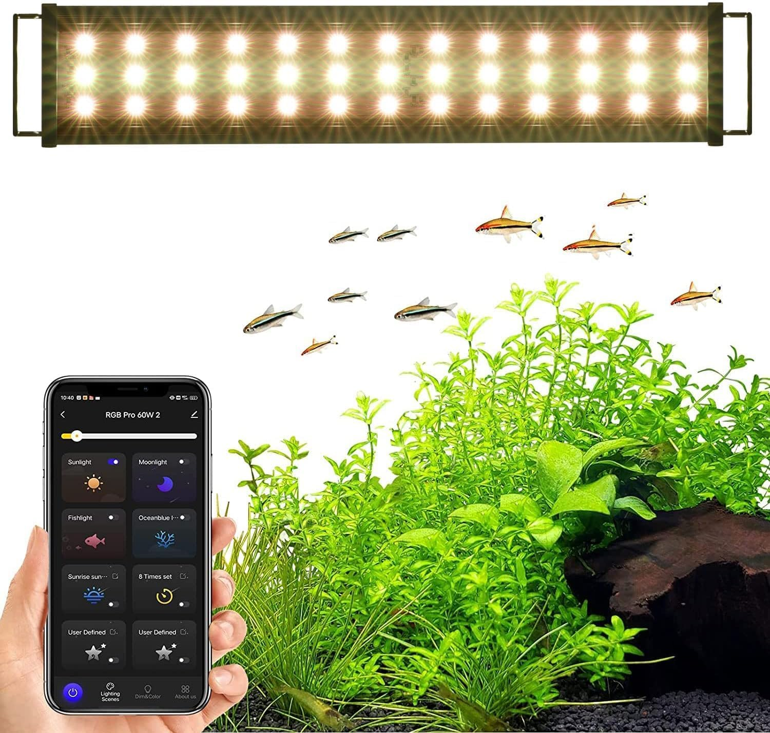 20W Smart Aquarium Light Bluetooth LED Light with App Control Full Spectrum Fish Tank Light with 24/7 Lighting Cycle 5 Modes, Adjustable Timer for 45-60 CM Freshwater Planted Tank image number 5