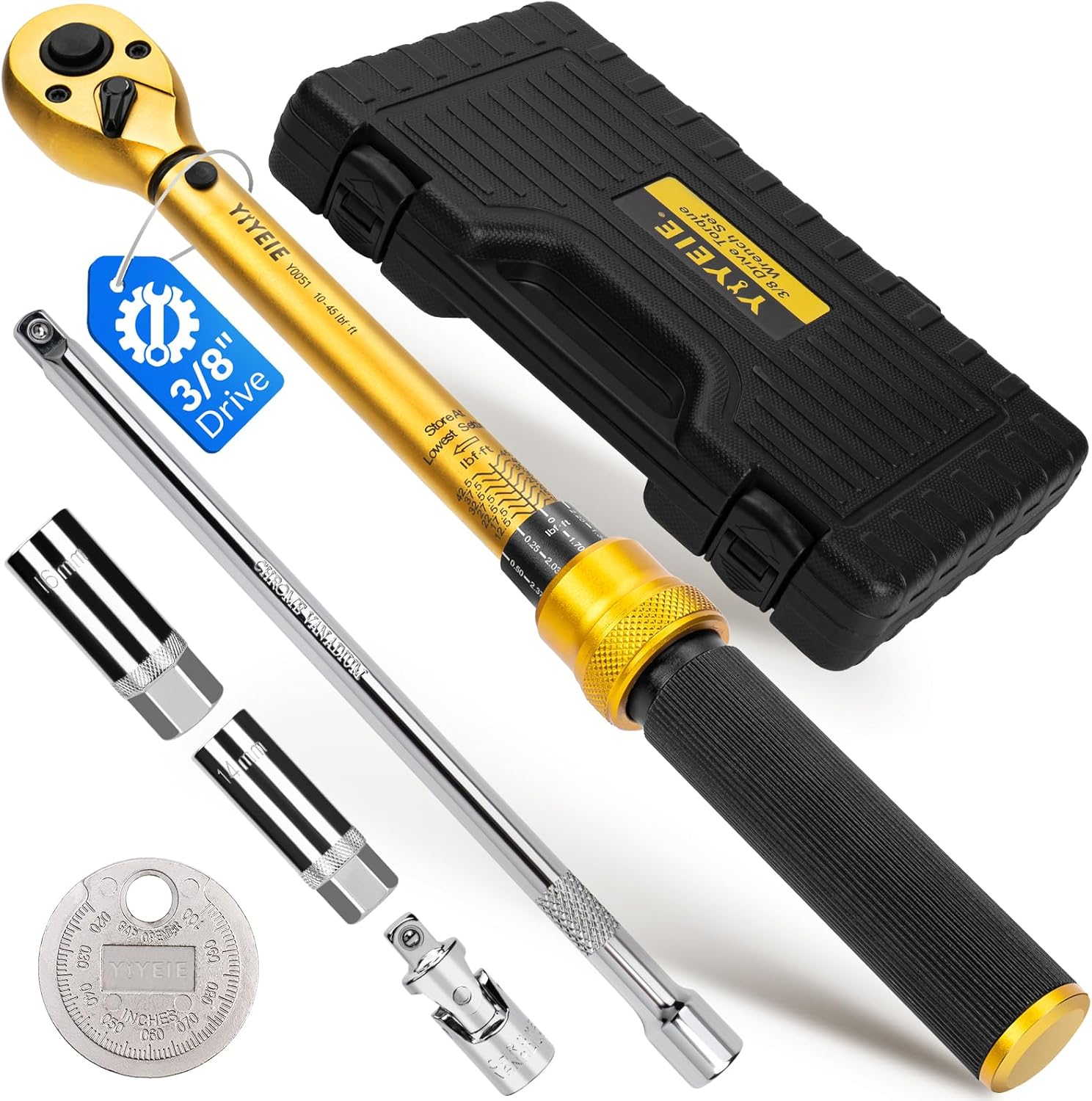 YIYEIE 50Pcs Master Bike Torque Wrench Set, 1/4 Inch Drive, 10-220 IN.LB (1-24.9 Nm), Inch Pound Click Torque Wrench with Bit Sockets, 0.1 Nm Micro, 3/8 Adapter, Pro Bicycle Tool Kit for MTB