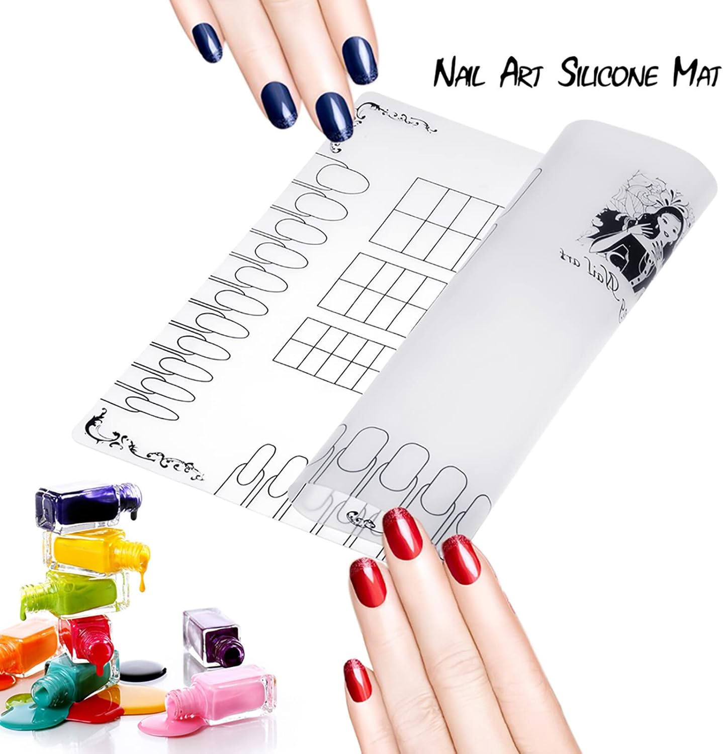 Xinyee Nail Art Manicure Silicone Mat Foldable Washable Soft Table Cover Pad for Stamping Reverse Stamp Mat Nail Practice Workspace Design Plate image number 3