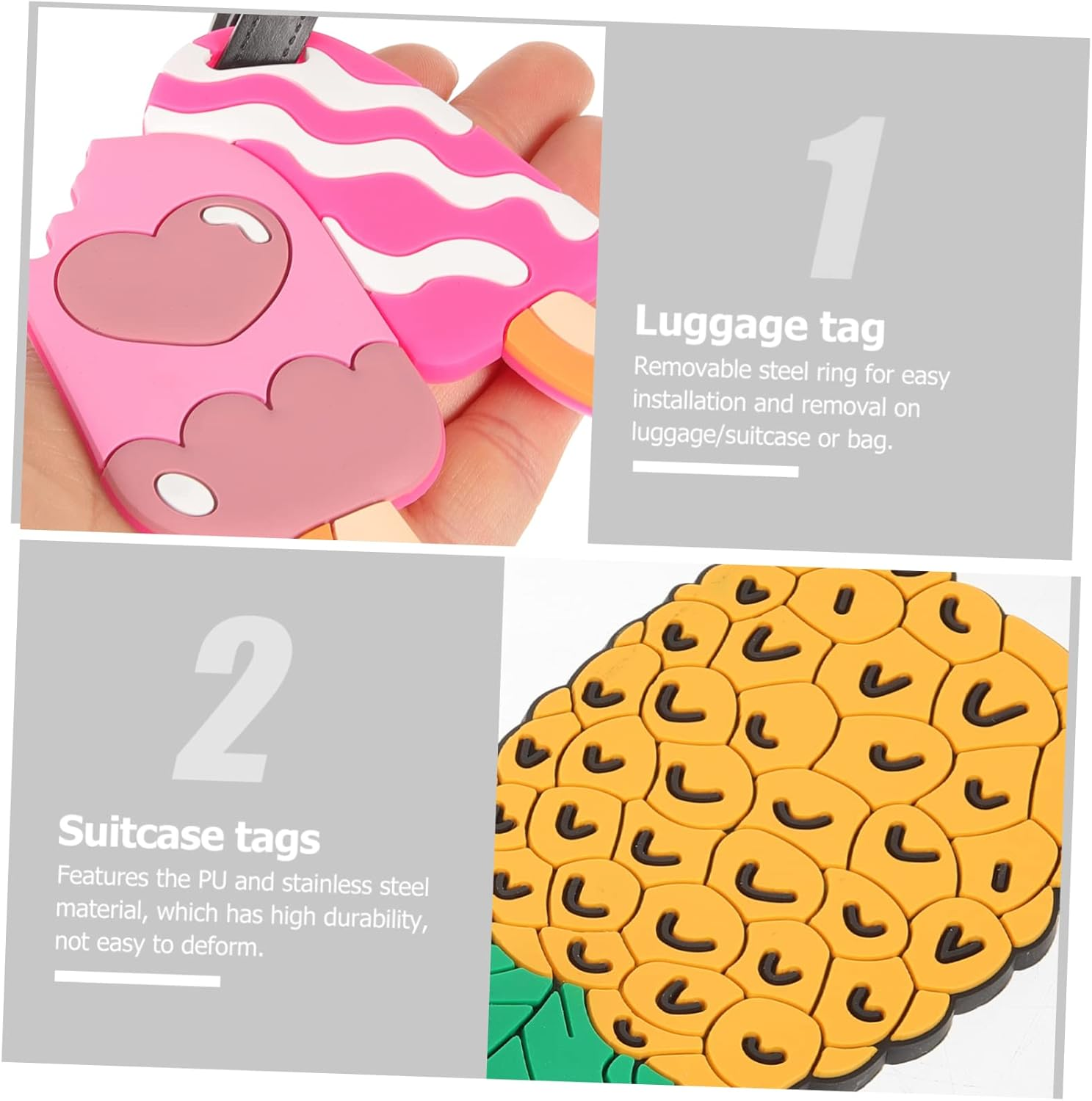 CONGARTENO 10Pcs Cartoon Soft PVC Luggage Tags Set Flamingo Donut Ice Cream Travel Bag Identify Tags for Suitcases Women Travel Suitcase Identification image number 6
