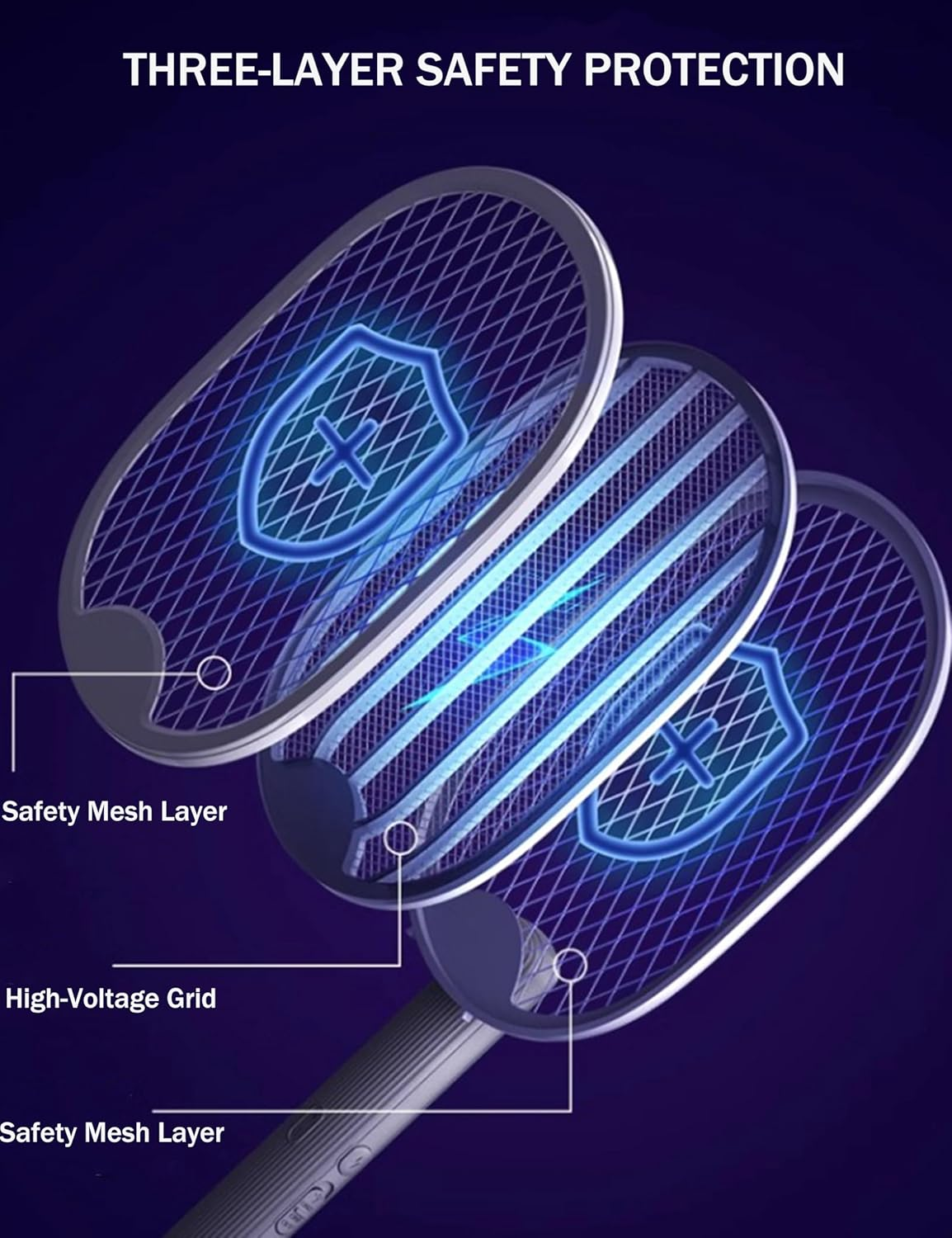 JOZUTTOW Mosquito Zapper Electric Fly Swatter, 3 in 1 Foldable 3000V Handheld Bug Zapper with USB Rechargeable Bug Zapper Racket Fly Killer Electric Fly Trap for Indoor and Outdoor