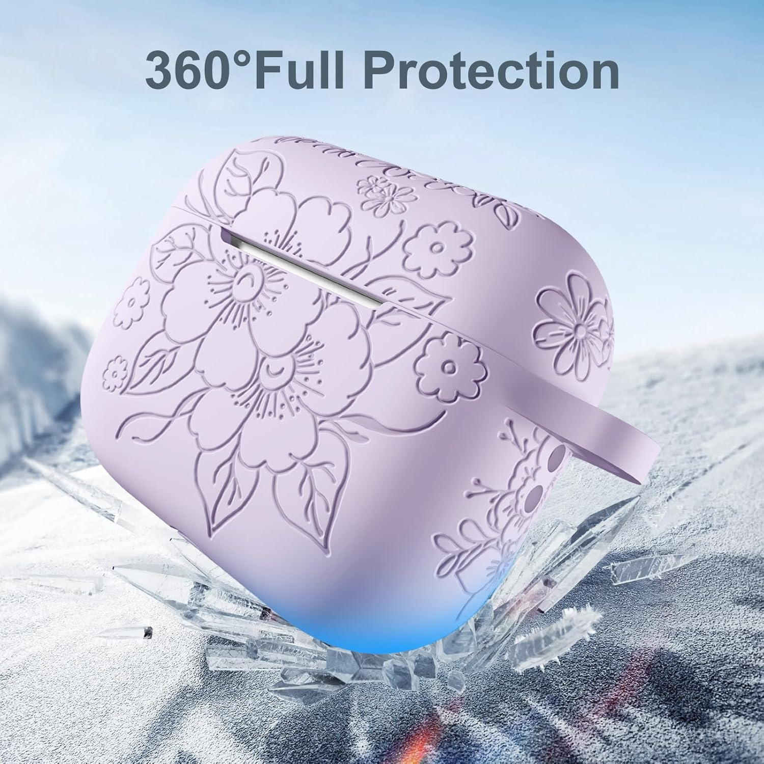 WJK Compatible with Apple Airpods Pro 2Nd Generation Charging Case, Soft Silicone Flower Engraved Protector with Keychain for Airpods Pro Case 2Nd/Airpod Pro Case, Front LED Visible, Lavender - Lavender image number 4