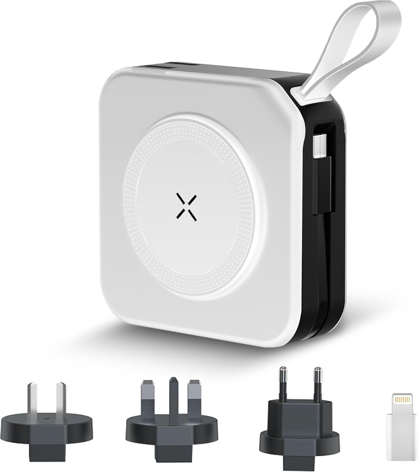 10000Mah 20W Universal 4 in 1 Travel Power Bank Wireless - for Magsafe Battery Pack, Power Pack with Built in Cable - Portable Fast Charging Adapter for Iphone 15/14/13/12 Series, Samsung (White)