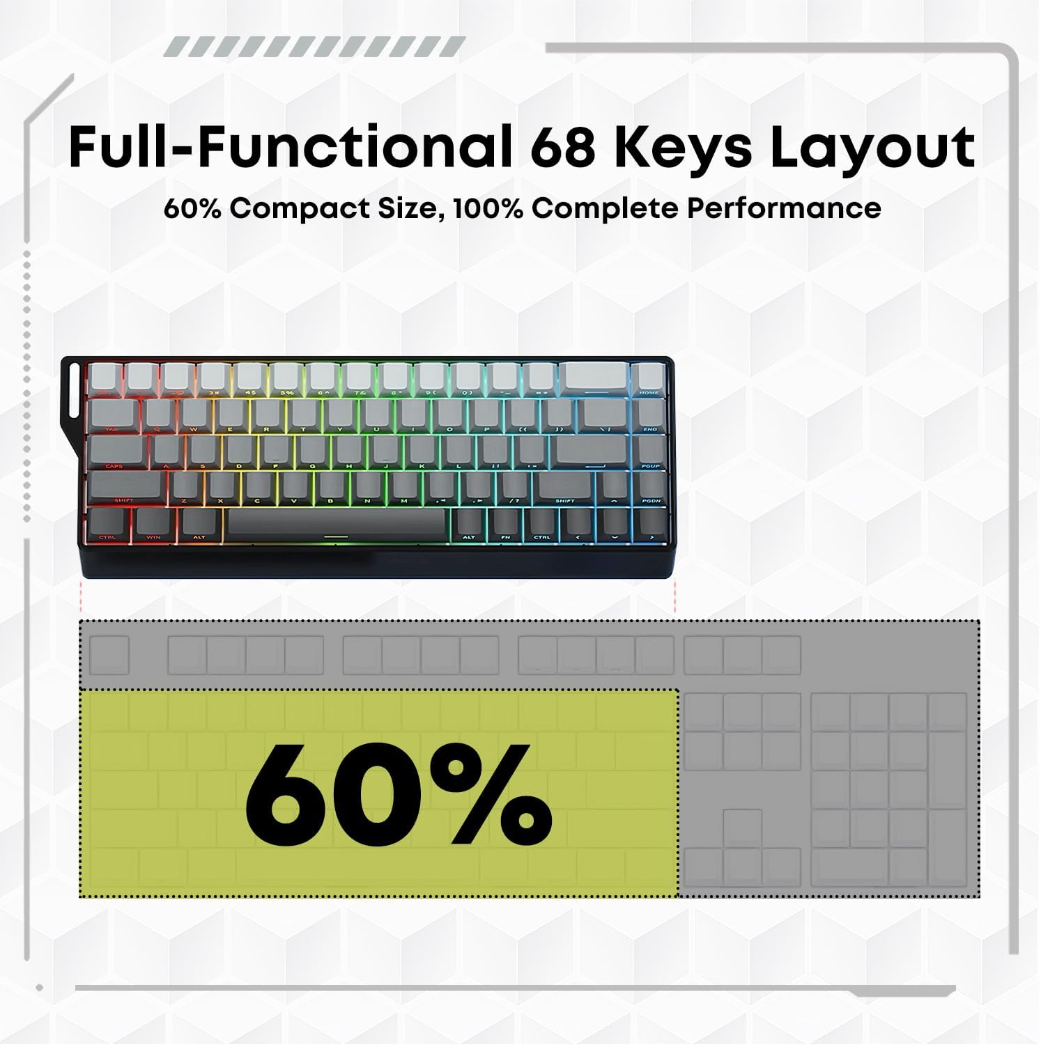 60% Wireless Mechanical Keyboard, MACHNIVO K15 68 Keys PC Gaming Keyboard, 2.4Ghz/Bluetooth/Usb-C, RGB Hot Swappable Side Printed Keyboard Compatible with Windows/Mac (Linear Ivory Switch, Black) image number 2