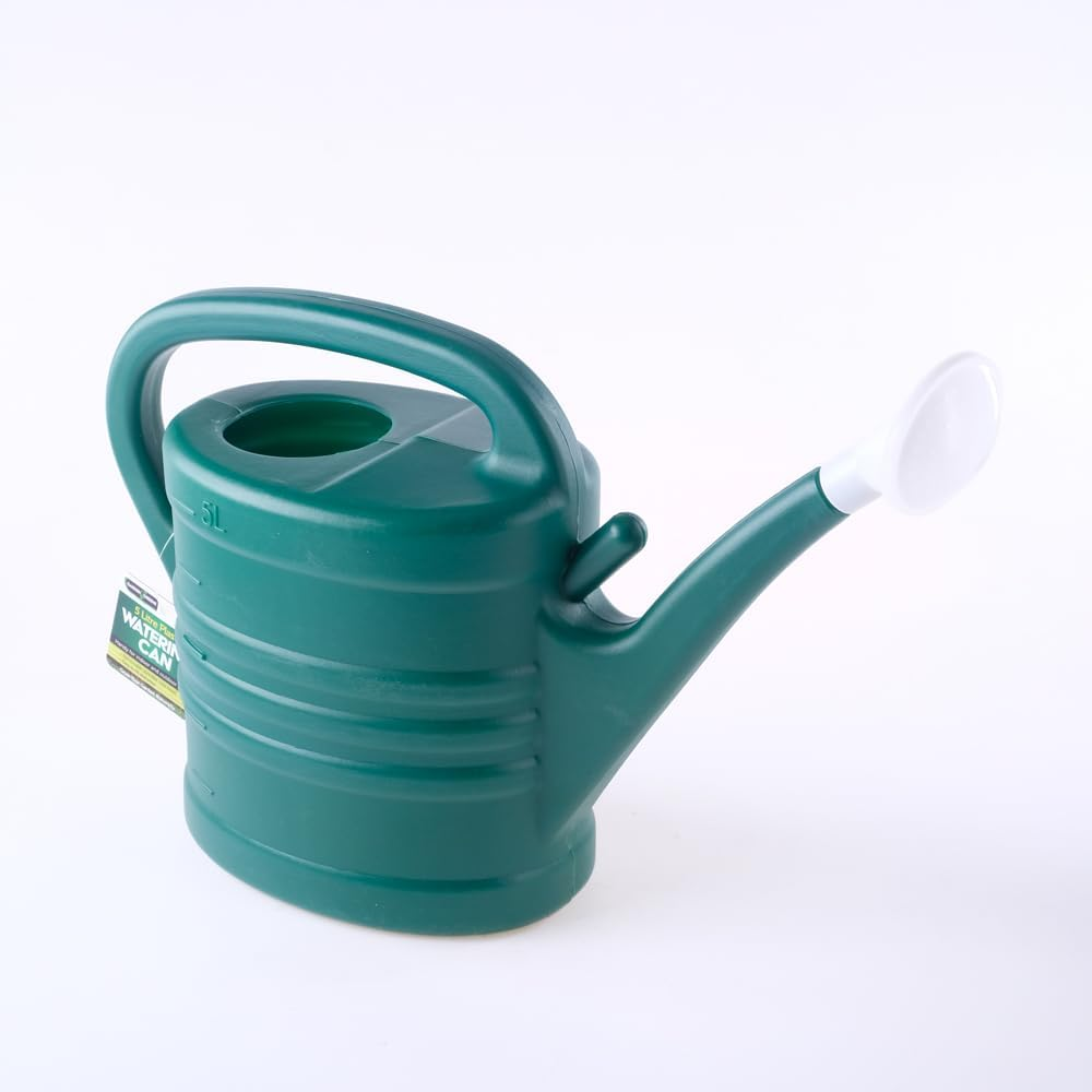 Garden Greens Wide Watering Can with Handle, Green/White, 5 Litre Capacity image number 5