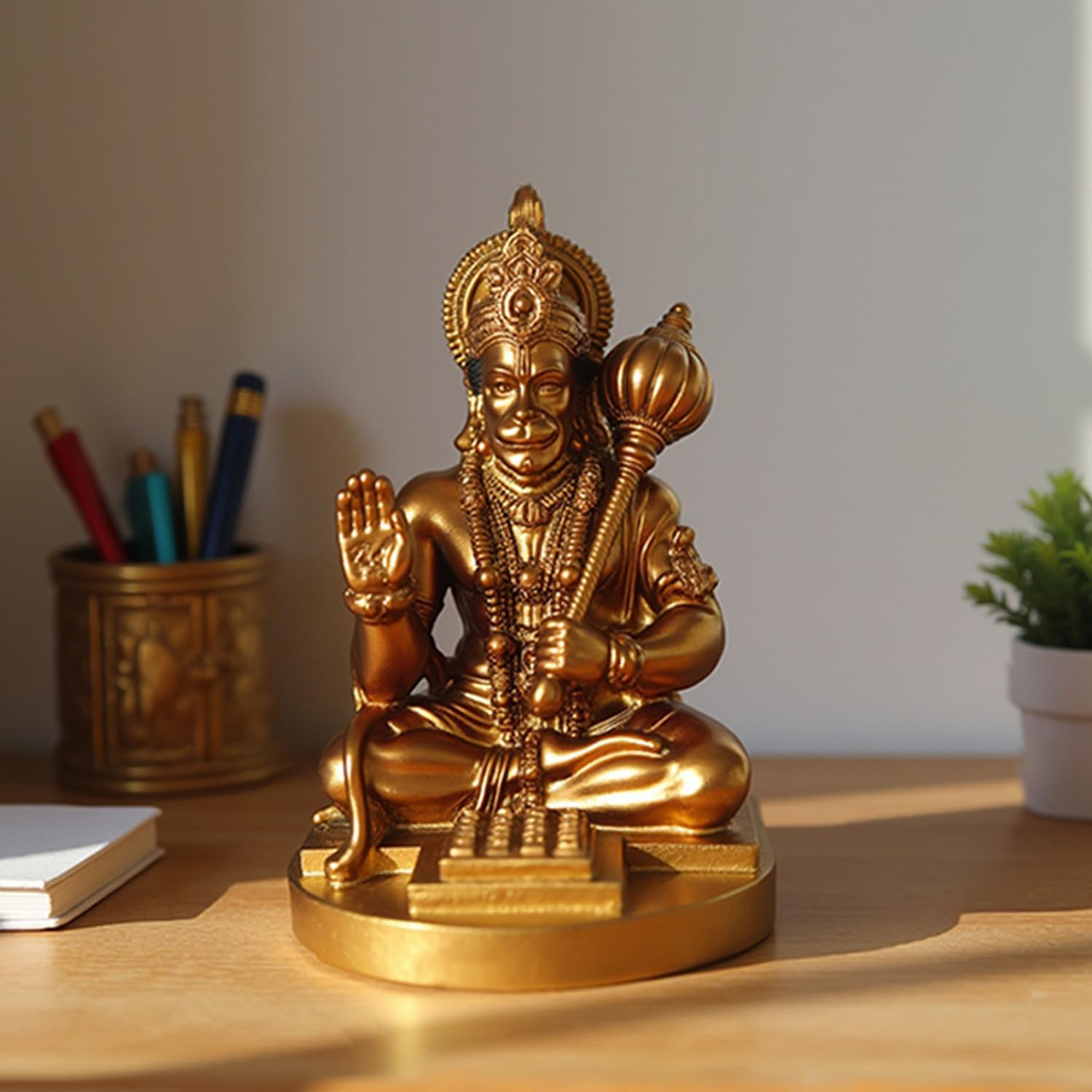 Hanuman Idol for Car Dashboard, Home, Office Desk &ndash; Hanuman Murti for for Pooja, Temple Showpiece, Decoration, Festivals and Gifting. (Golden, 9Cm) image number 5