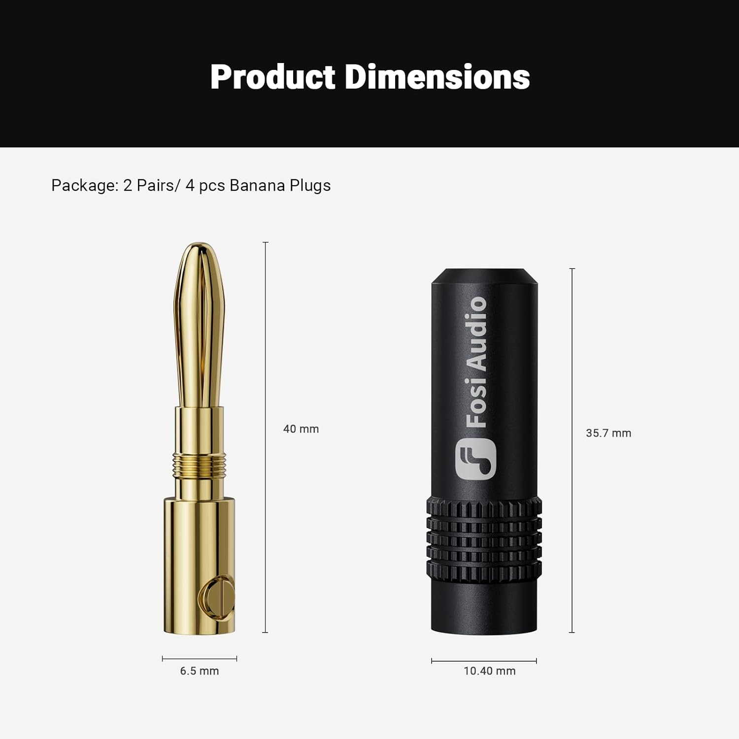 Fosi Audio Banana Plugs 2 Pairs / 4 Pcs - Gold Plated Speaker Plugs for Mini Hifi Stereo Audio Receiver Amplifier for Home Bookshelf/Computer/Desktop Passive Speakers image number 4