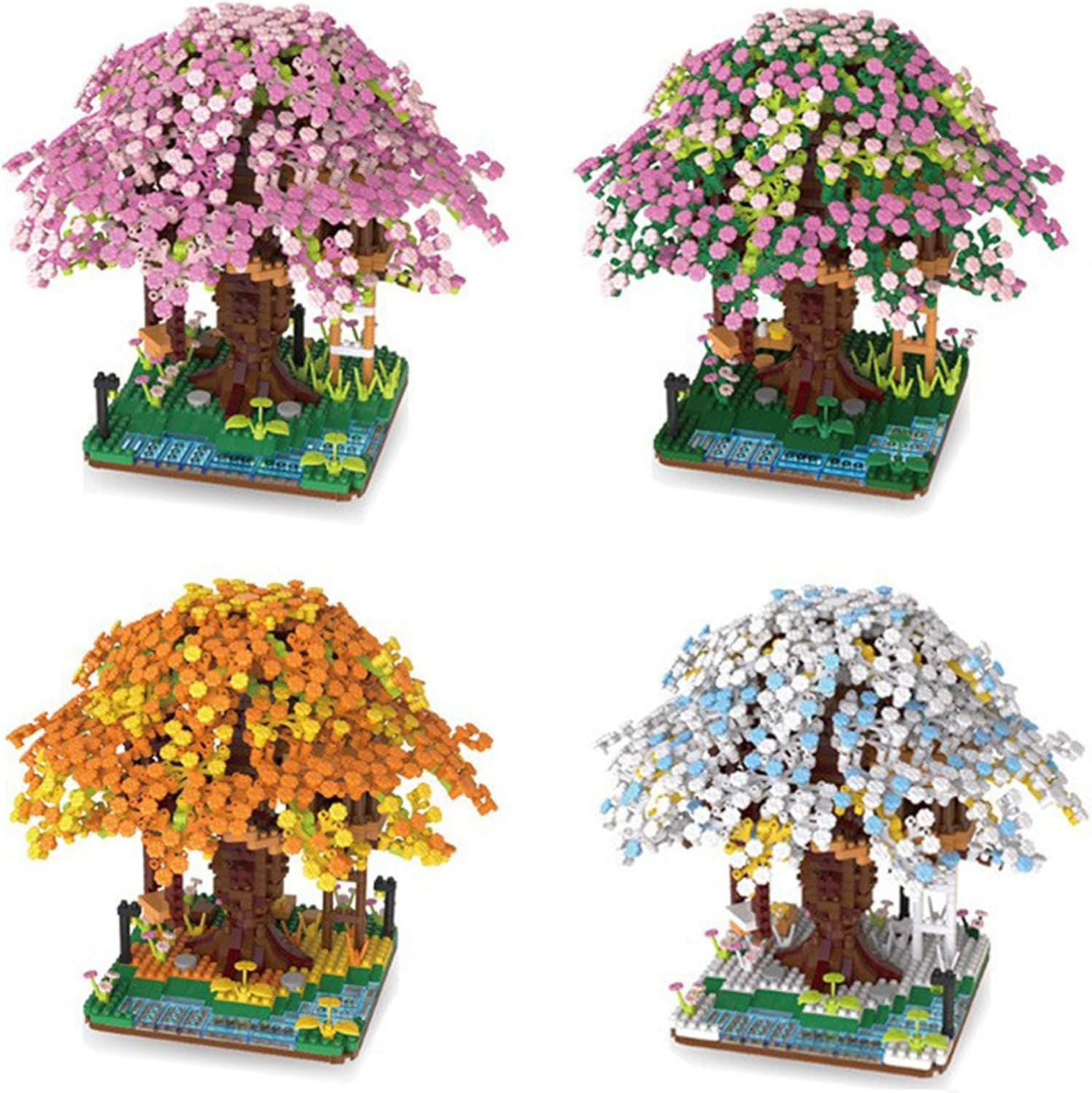 Famiredo Cherry Blossom Tree House Adult Artificial Flower Mini Block Set, Spring/Summer/Fall/Winter Beauty Plant Series, Bouquet Tree House Block Set, Suitable for Gift/Home Decoration (Winter) - Fall image number 3