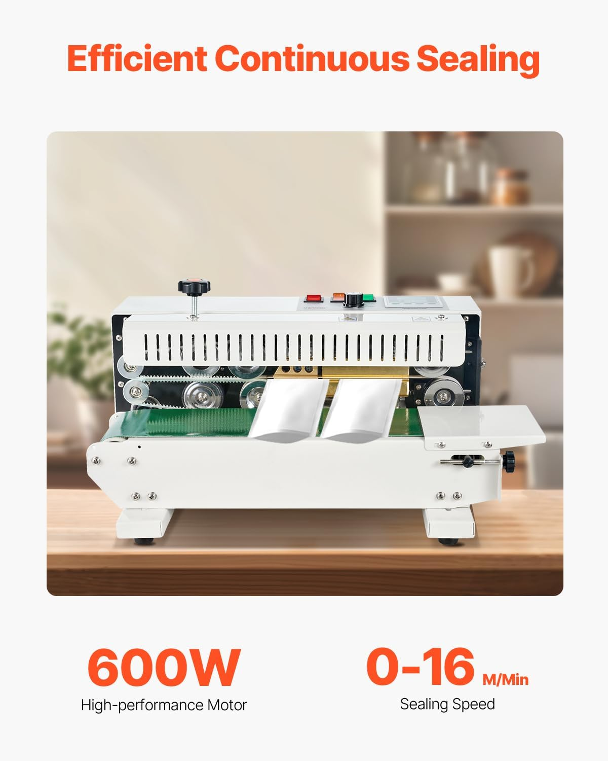 VEVOR Continuous Bag Band Sealing Machine, 6-12 Mm Seal Width, Horizontal Band Sealer Machine with Digital Temperature Control, Carbon Steel Bag Sealer for 0.02-0.8 Mm Plastic Bags Films Membrane image number 4