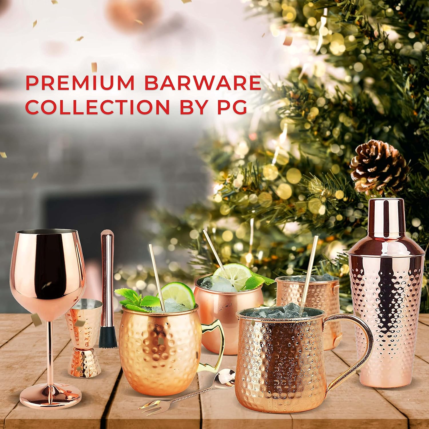 PG Copper Moscow Mule Mugs | Large Size 19.5 Ounces | Set of 4 Hammered Cups | Stainless Steel Lining | Pure Copper Plating | Gold Brass Handles | 2.8 Inches Diameter X 3 Inches Tall image number 5