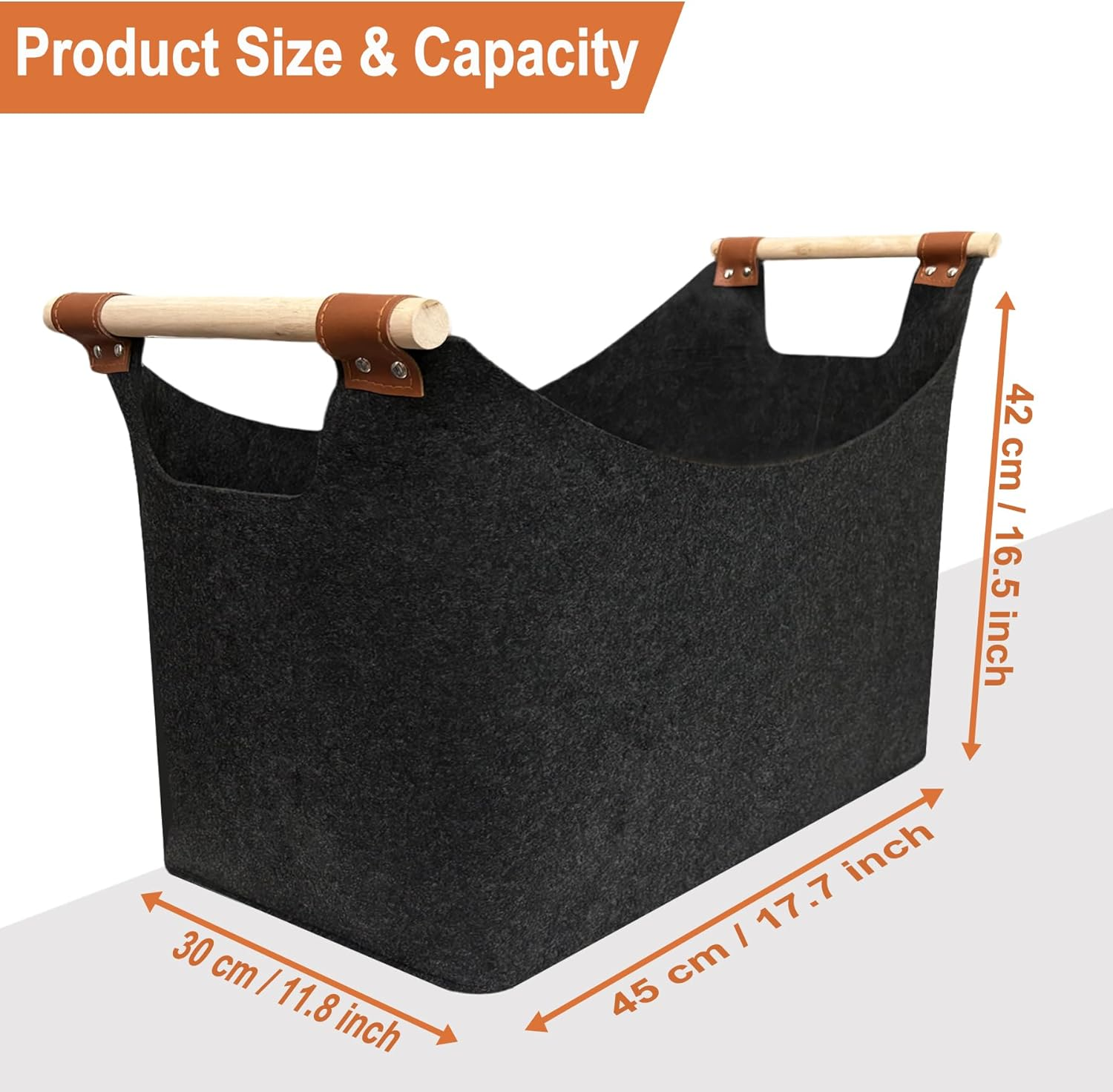 Log Basket, XL Felt Firewood Baskets Extra Thick and Foldable Log Basket for Wood Burner Indoor with Extended Handles for Fireplace Accessories, Shopping, Books, Toy, Clothes image number 4