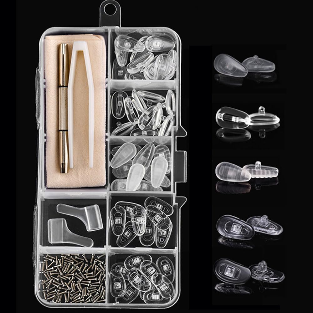 Vekol Eyeglass Nose Pads, 30 Pairs Sunglass Nose Pads Replacement Repair Tools Kit, Eyeglass Repair Kits with Eyeglass Screwdriver, Tweezers, Glasses Cloth, Small Screws for Glasses and Sunglasses (Set 1 - 30 Pairs)