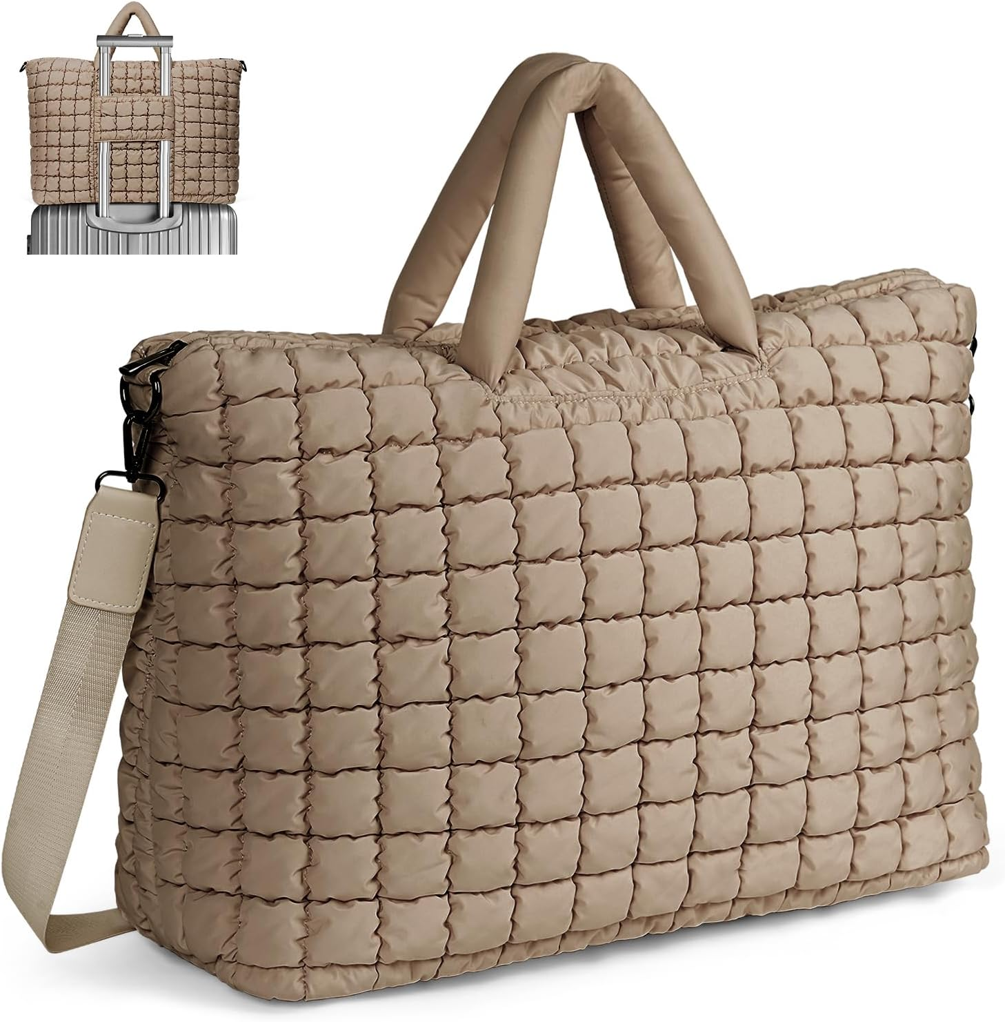 ANKICK Quilted Duffle Bag for Travel, Large Puffer Duffel Weekender Bags Soft Gym Tote, Big Puffy Carry on Luggage Overnight, Black, Contemporary