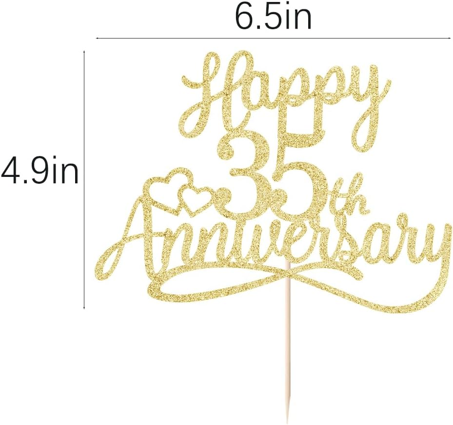 Sleyberoy Glitter Happy 35Th Anniversary Cake Toppers - Wedding & Party Decorations for 35Th Anniversary, Company Celebration, or Birthday image number 2