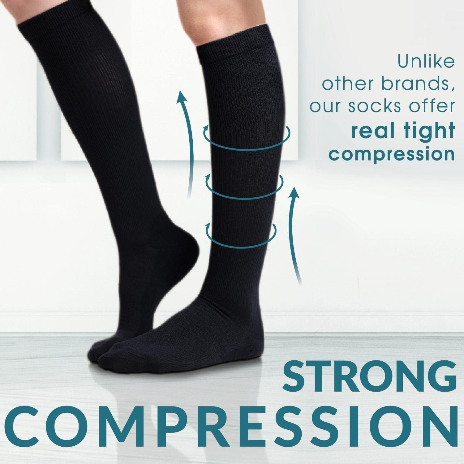 Compression Socks Medical Wide Calf S/M/L/XL/XXL/3XL/4XL Size Flight Socks15-20 Mmhg for Fatigue, Pain, Leg Swelling, Mens Women Compression Socks image number 2