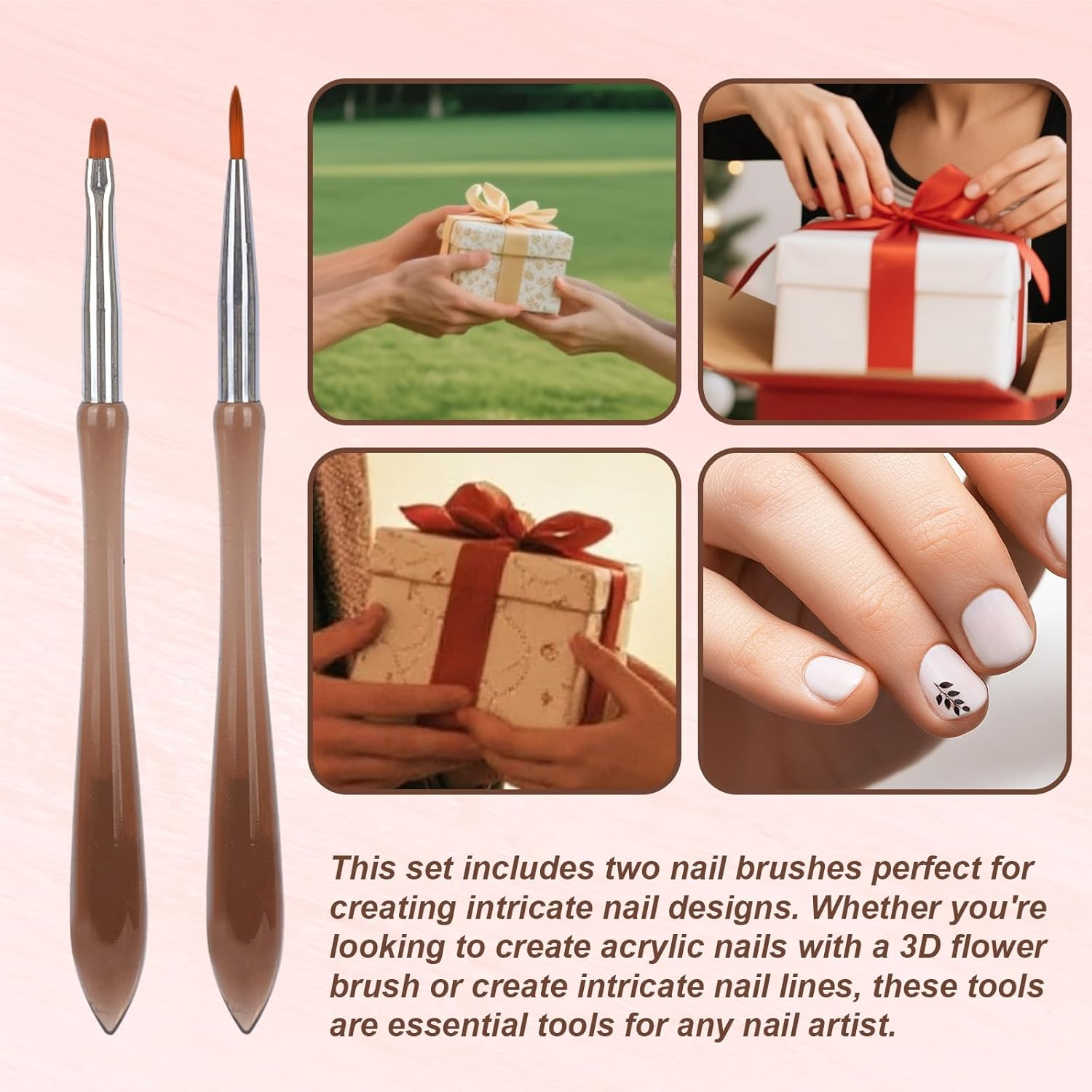 2Pcs Nail Design Brushes, Professional Versatile Nail Drawing Pens Acrylic Paint Brushes Tools for Painting Flowers Leaves Petals Fine Line and Intricate Art Designs image number 2