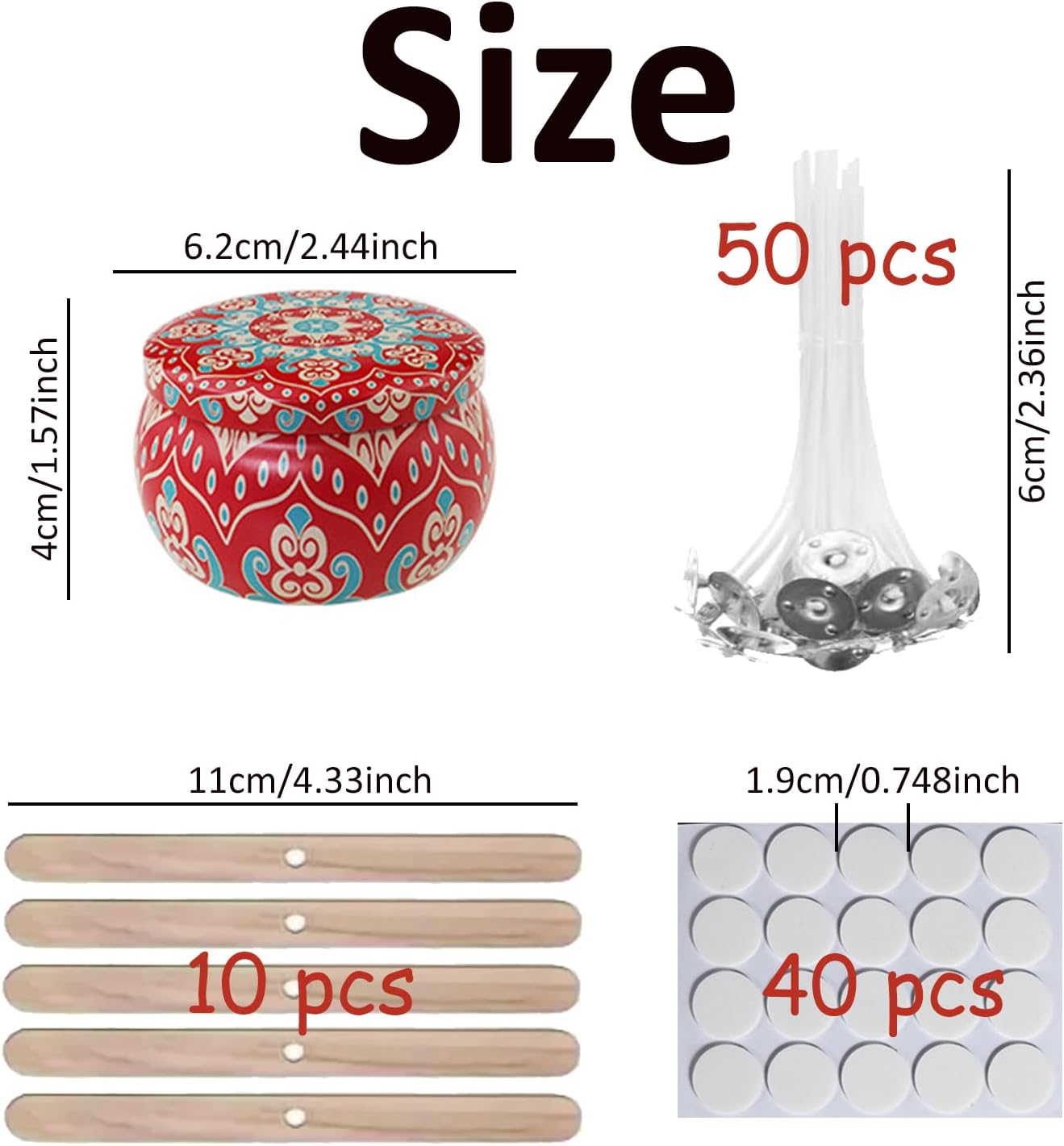 Shgarden 112Pcs Candle Making Kit 12Pcs 2.2Oz Empty Candle Jars with 100Pcs Candle Making Parts Metal Candle Tins Vintage Metal Containers with Lids Wick Holders for DIY and Storage SH0084 (Set B) image number 4