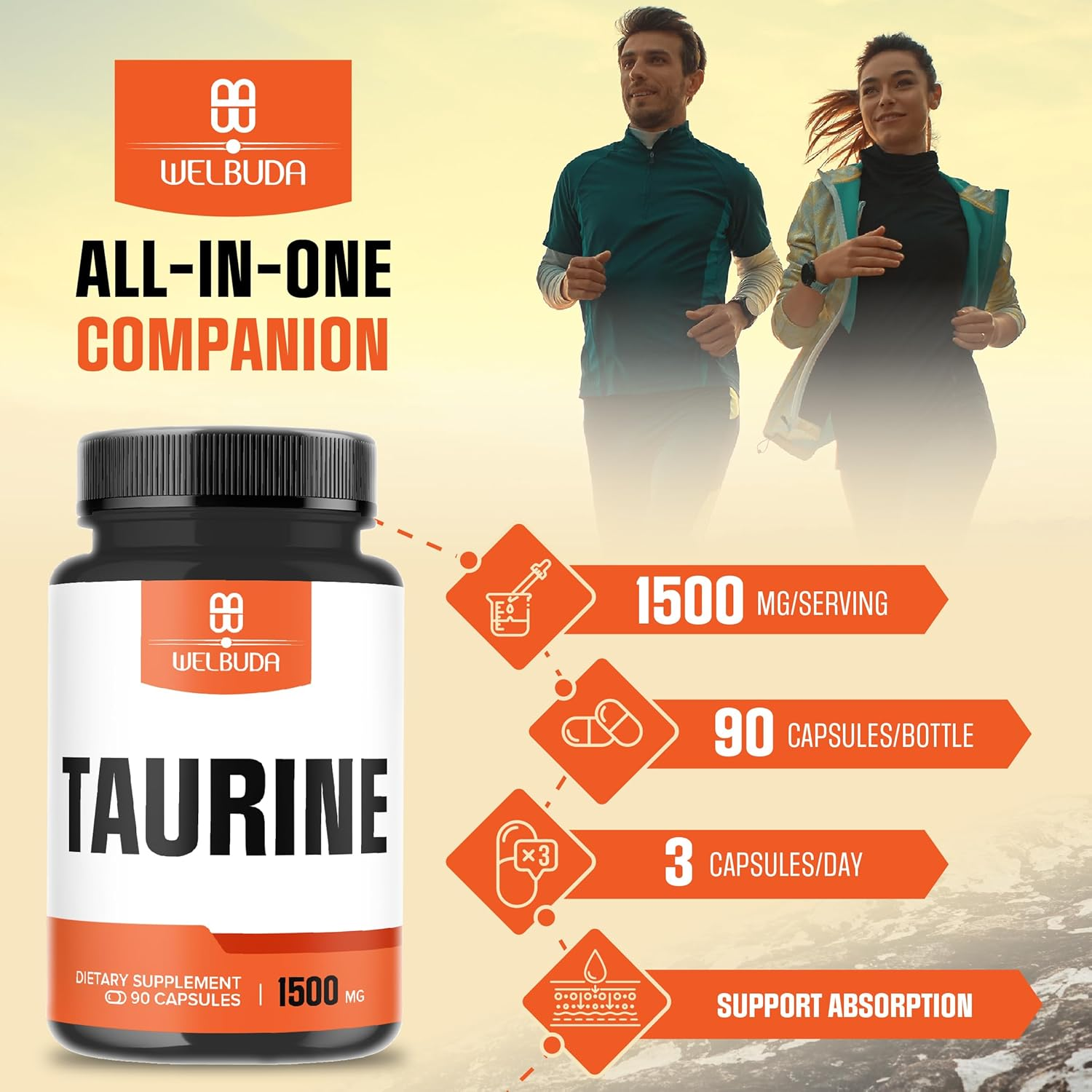 Taurine Supplement 1500Mg - 90 Capsules for 1 Month image number 3