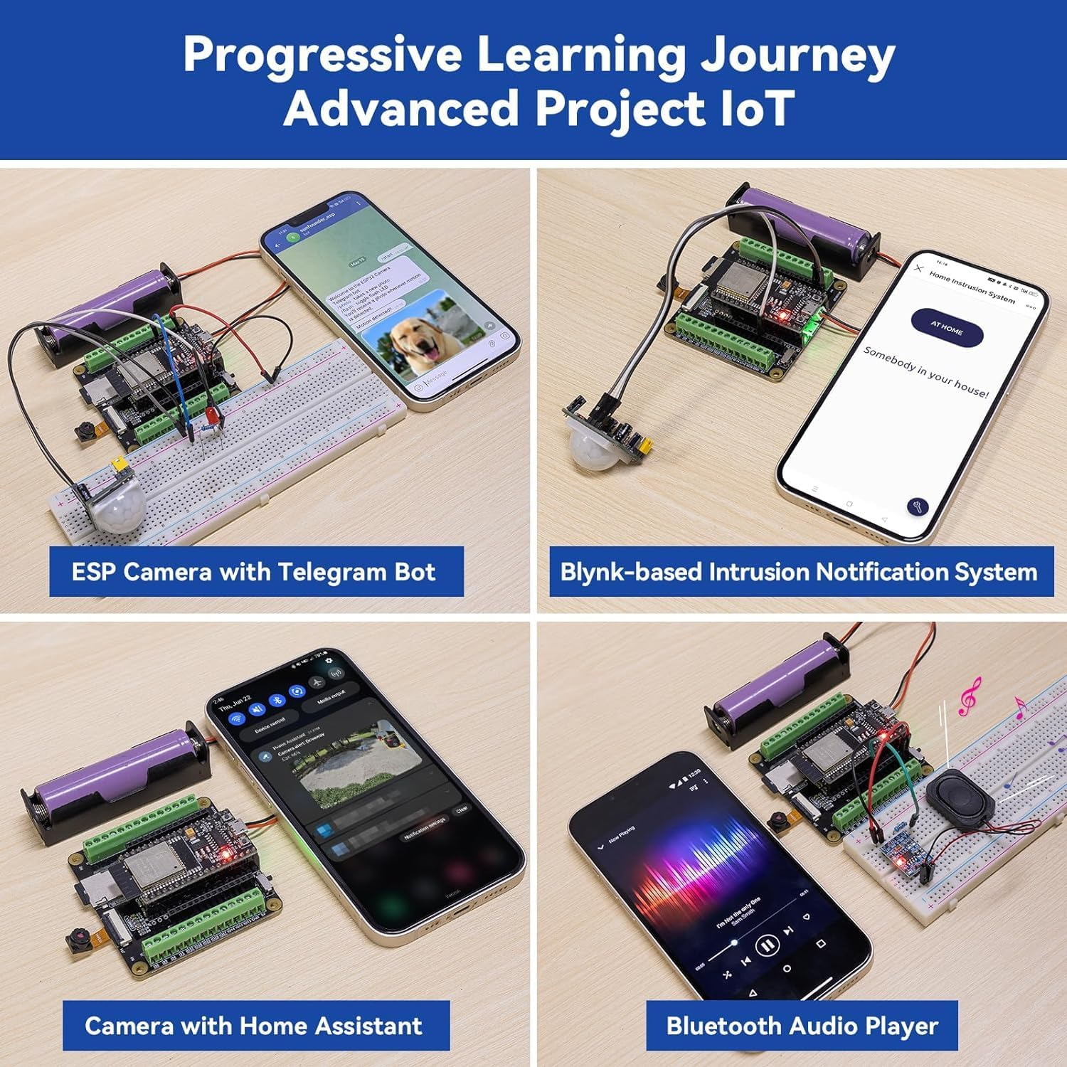 Sunfounder ESP32 Ultimate Starter Kit (Compatible with Arduino) ESP32CAM, Rohs Compliant, Python C Scratch, Video Courses, Iot for Beginners Engineers, ESP32-WROOM-32E Board & Battery Included image number 5