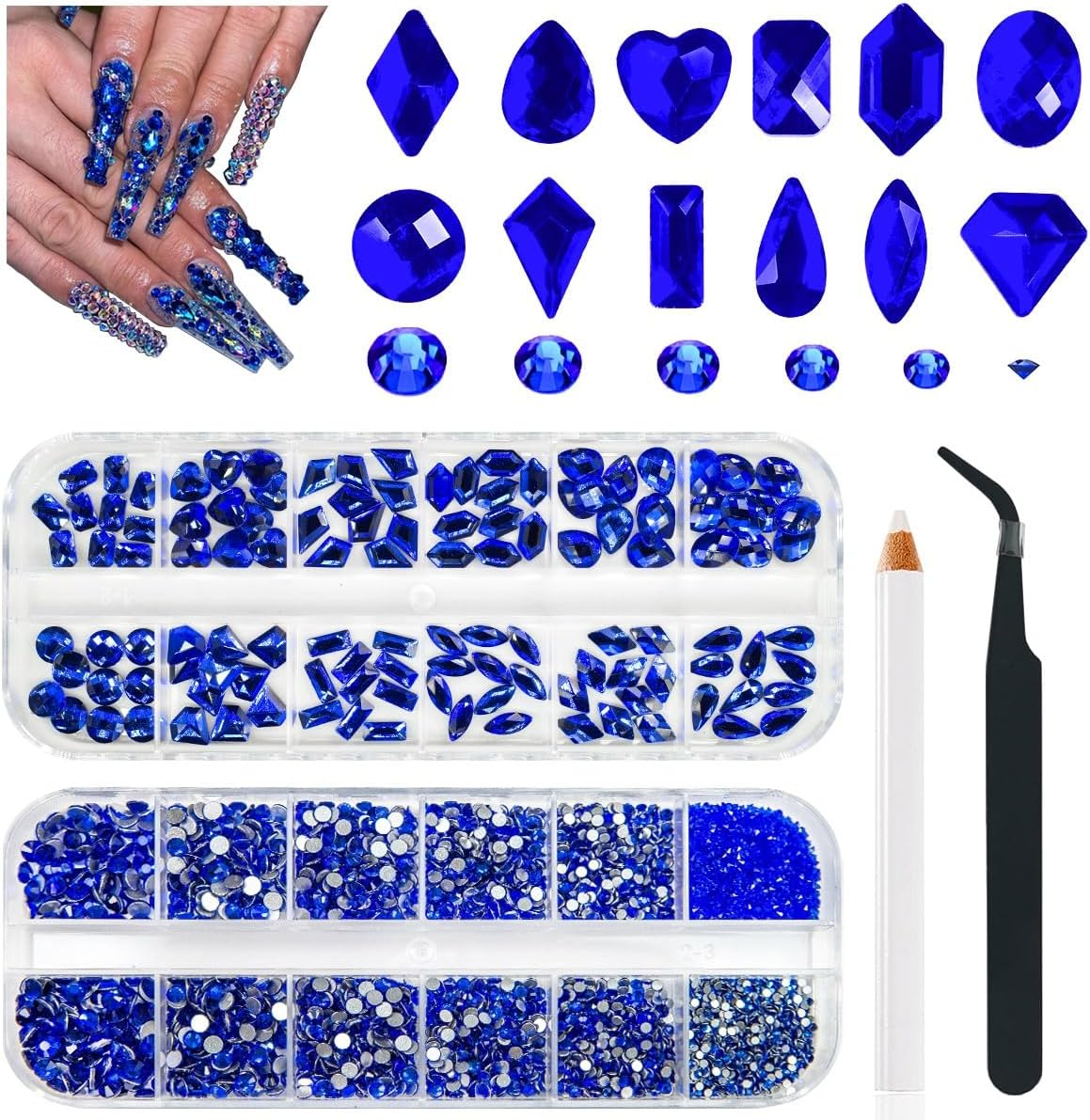 Qiipii 4080Pcs Crystal AB Nail Rhinestones AB Flatback Rhinestones for Nails Nail Art Gems round Beads K9 Glass Stones Diamonds Jewels Nail Charms Supplies for Nail Face Eyes Makeup Clothes DIY Crafts