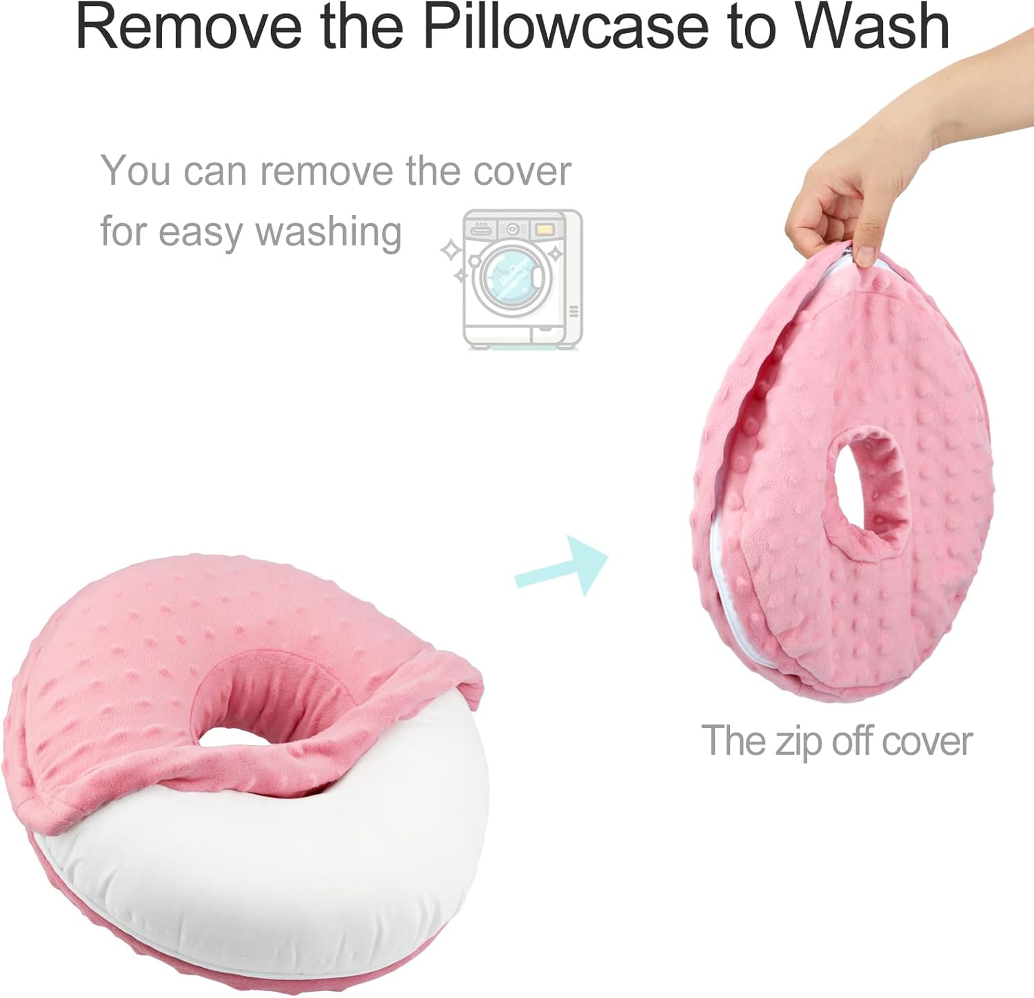 Piercing Pillow with Washable Cover, Ear Piercing Pillow for Side Sleepers with Ear Hole for Ear Pain Relief Cartilage Piercing Side Sleeping Pillow Pressure Sore Cnh Donut Pillow Minky Dot Coral - Grey image number 3